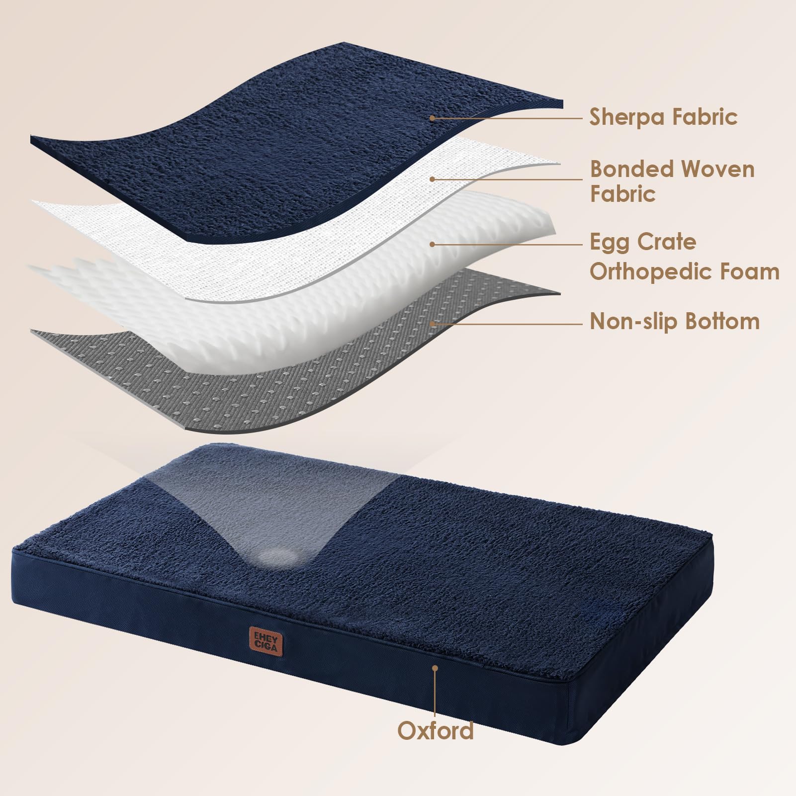 Eheyciga Orthopedic Dog Beds For Large Dogs With Removable Washable Cover, Navy, 36X27