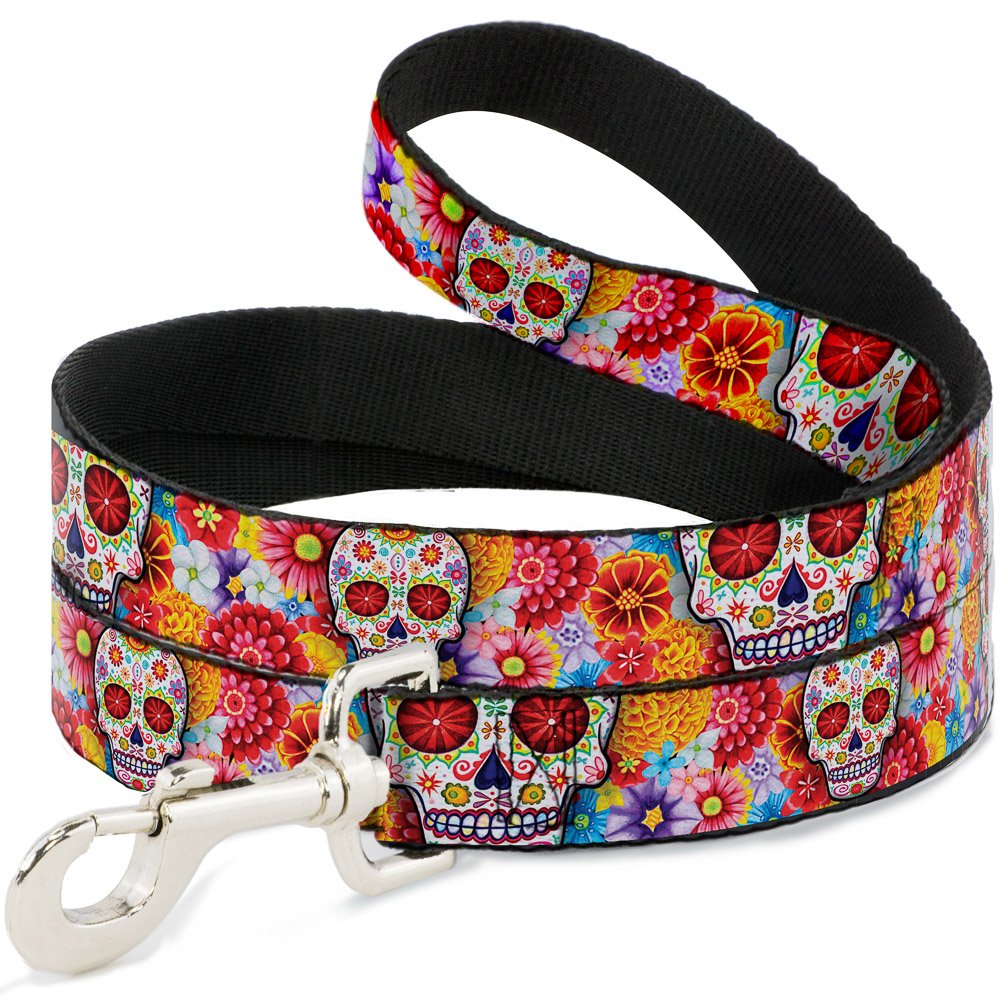 Buckle-Down Dog Leash Sugar Skull Starburst White Multi Color 6 Feet Long 1.0 Inch Wide, Multicolor (Dl-6Ft-Wty008)