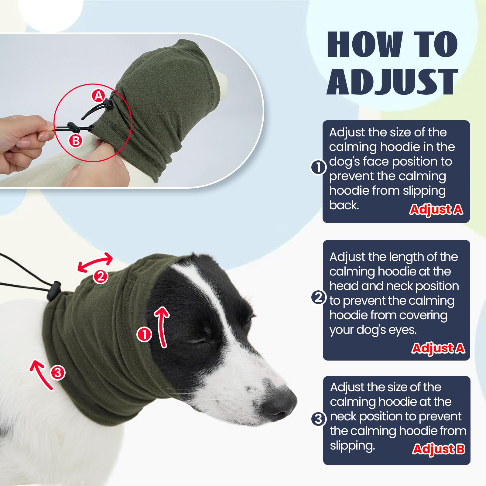Nanaki Dog Calming Hoodie-Upgrade Anti-Slip Hematomas Ear Wraps Cover, Adjustable Dog Snood Ear Muffs Protector For Noise Protec