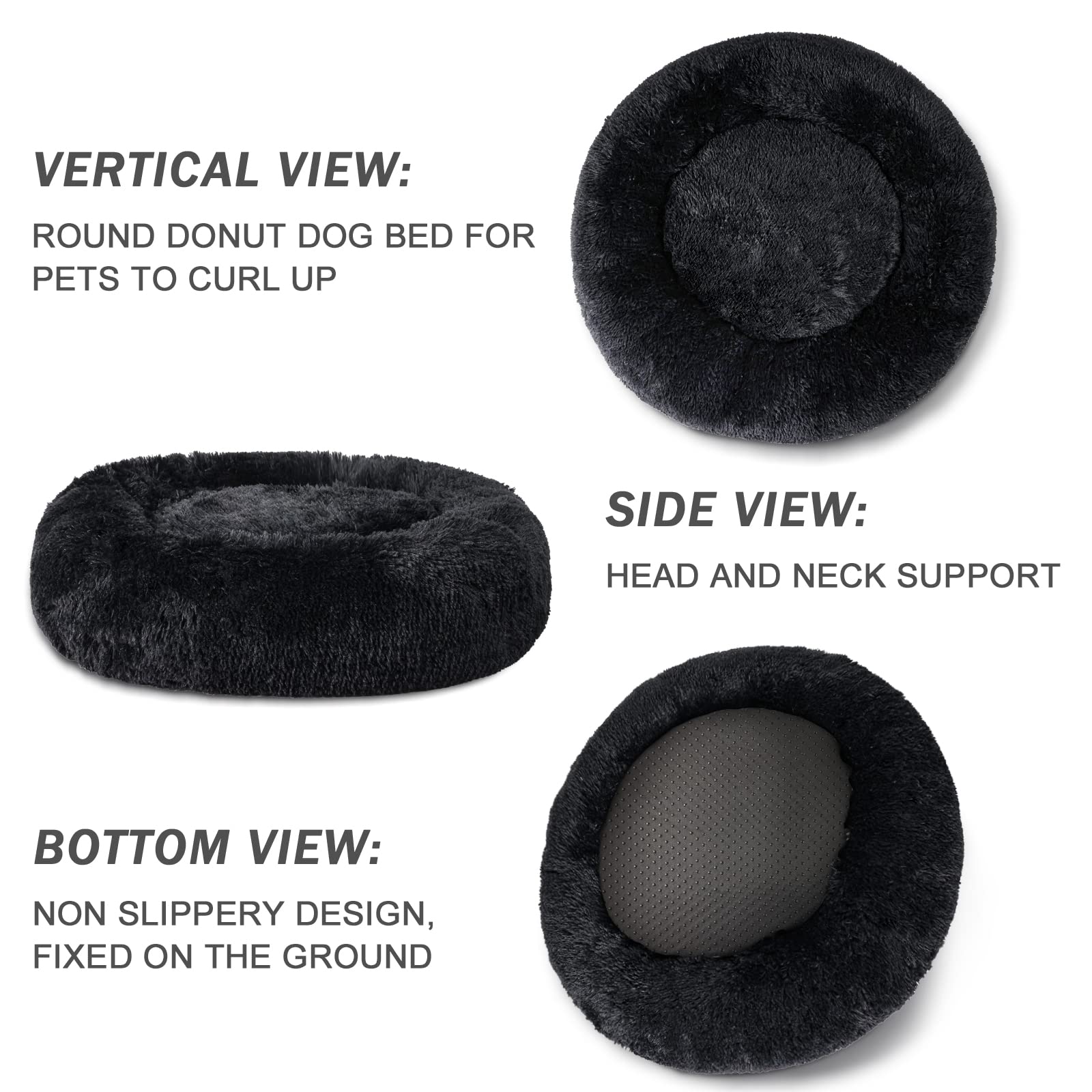 Patas Lague Calming Dog Bed For Medium Dogs, Fluffy Soft Cozy Cat Bed, Faux Fur Anti-Anxiety Plush Washable Pet Donut Cuddler Fo