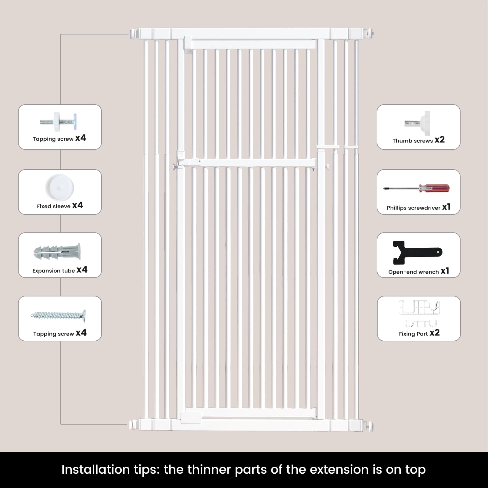 Gardner Pet 51 -87  Extra Tall Cat Gate for Doorway, Wide Adjustable 27.56 -37  Baby Gate Included 4 Extension Kits, Pressure Mo
