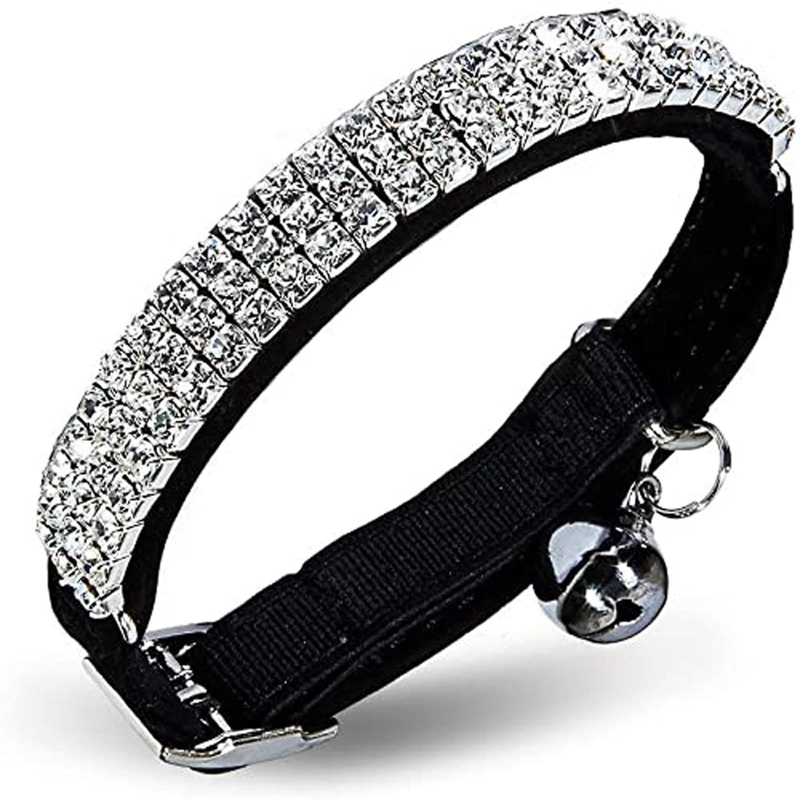 Chukchi Soft Velvet Safe Cat Adjustable Collar Bling Diamante With Bells,11 Inch For Small Dogs And Cats (Blue)