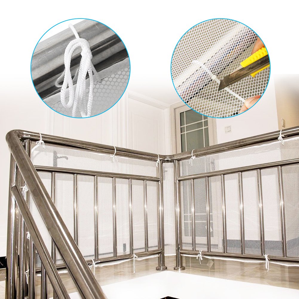 Adsoner Child Safety Net - 10Ft L X 2.5Ft H, Balcony, Patios And Railing Stairs Netting, Safe Rail Net For Kids/Pet/Toy, Sturdy Mesh Fabric Material (White)