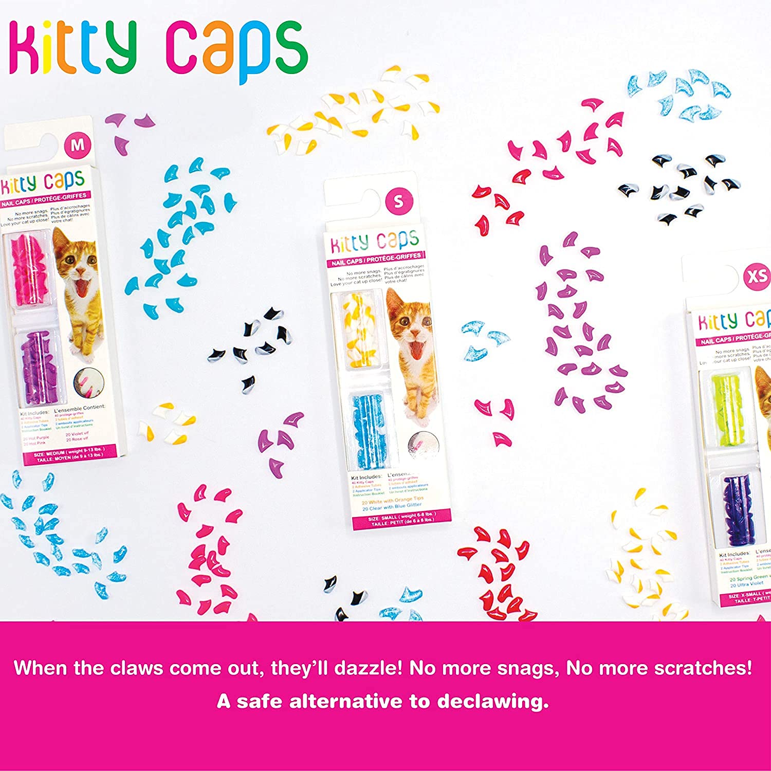 Kitty Caps Nail Caps for Cats  Safe, Stylish & Humane Alternative to Declawing  Stops Snags and Scratches, X-Small (Under 5 lbs)