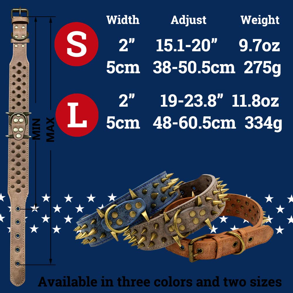 The Mighty Large Spiked Studded Dog Collar - Protect Your Dog'S Neck From Bites, Durable & Stylish, For Large Dogs (Grey S)