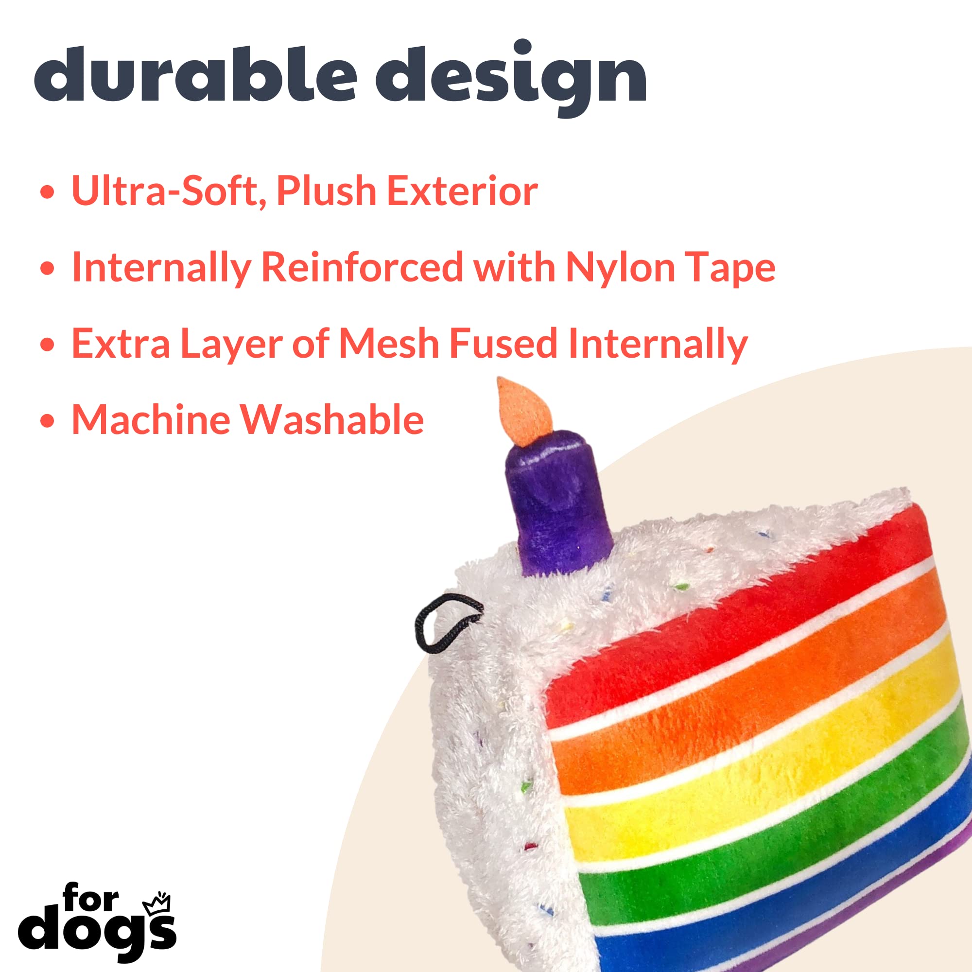 Huxley & Kent For Dogs | Funfetti Cake (Small) | Birthday Power Plush Dog Toy With Squeaker