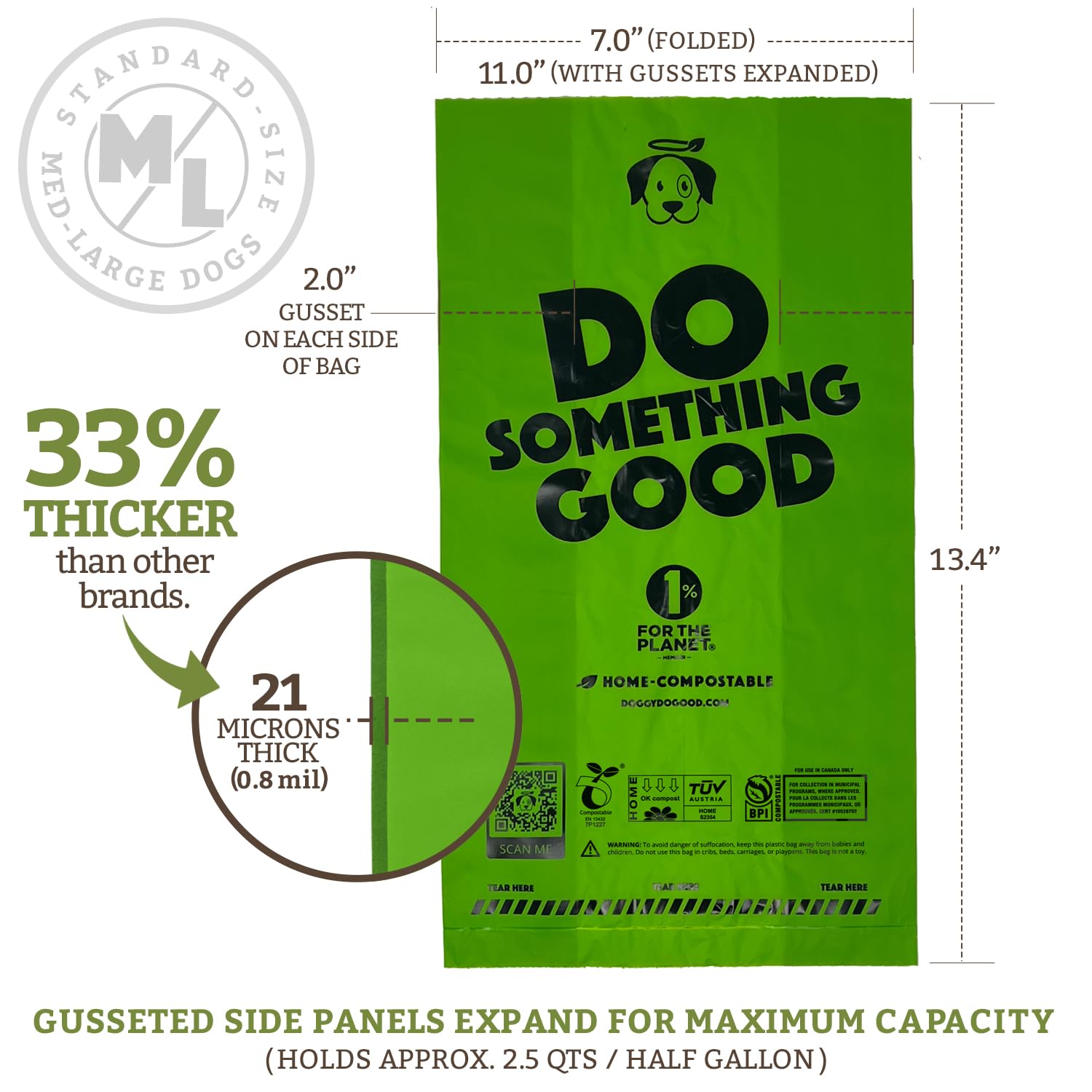 Doggy Do Good Poop Bags - Unscented, 38% Vegetable-Based, Thick & Leak Proof, 200 Count, Standard Size