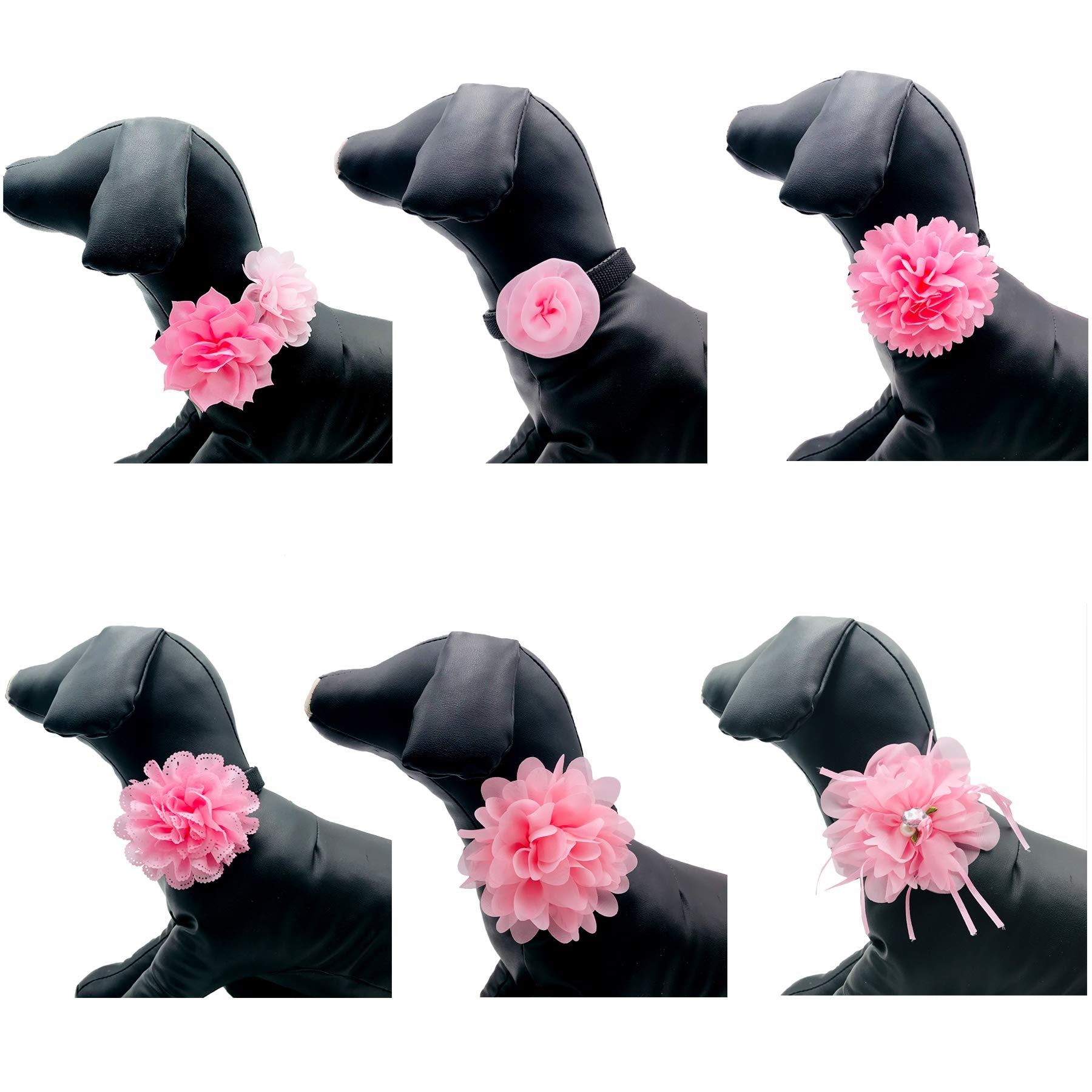 Pet Show 12Pcs Pink Dog Collar Bows And Flowers Attachment For Girls Puppies Cats Female Small Medium Dogs Collars Embellishment Decor For Wedding Birthday Parties Grooming Pet Collar Accessories