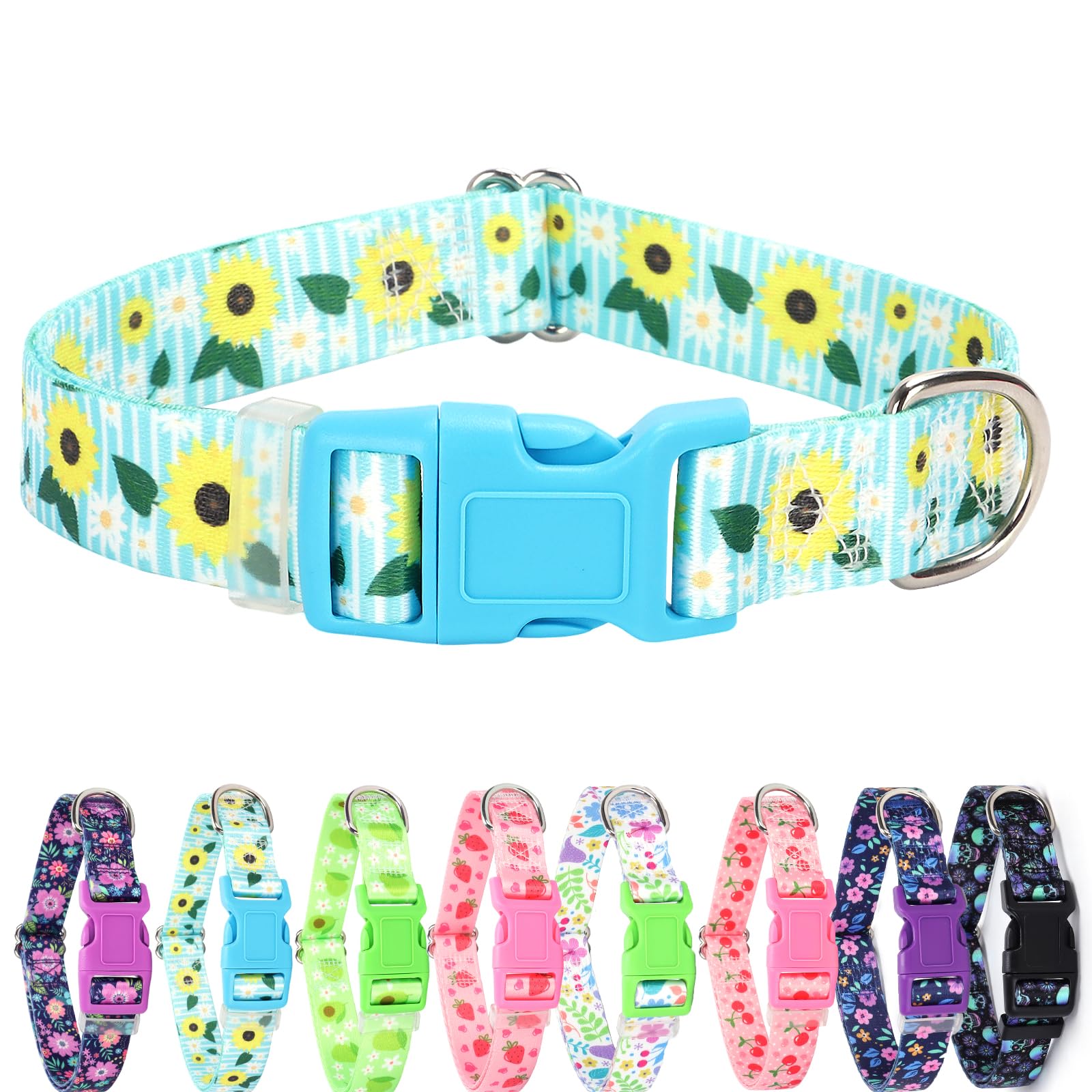 Bule Dog Collars For Large Dogs,Cute Girl Dog Collar With Sunflower Patterns,Adjustable Comfy Soft Durable Pet Collar For Small 