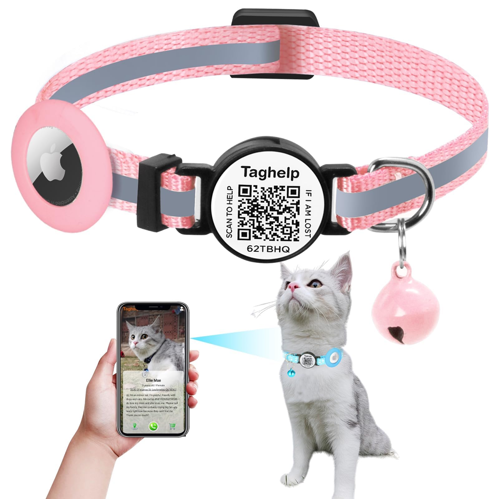 Reflective Airtag Cat Collar, Taghelp Integrated Air Tag Cat Collar For Apple, Cat Collar With Airtag Holder And Bell, Tracker C