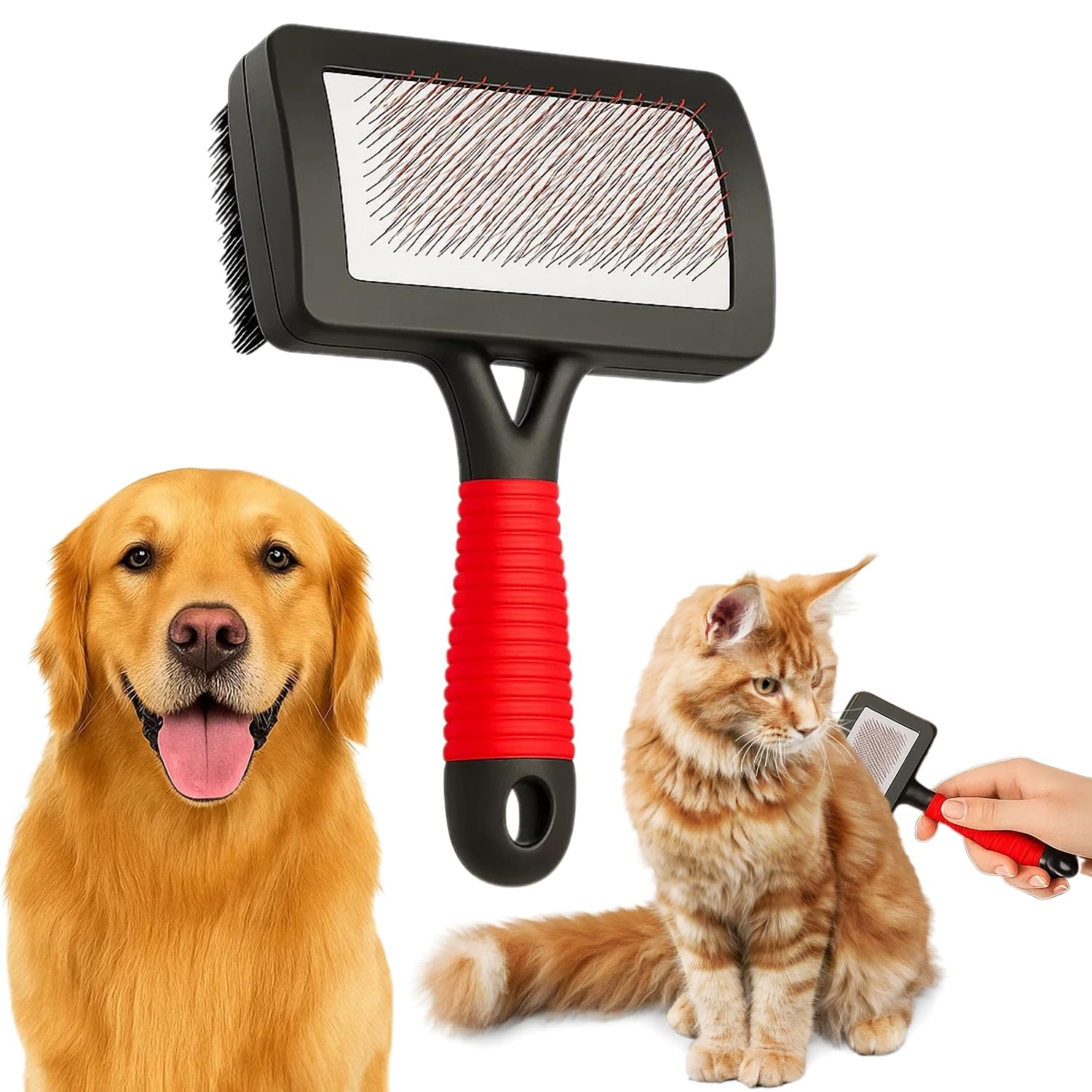 Sage Square 19Cm Plastic Double Side Brush Comb For Dogs & Cats | Steel Bristle One Side & Soft Brush Other | Heavy Plastic Hand