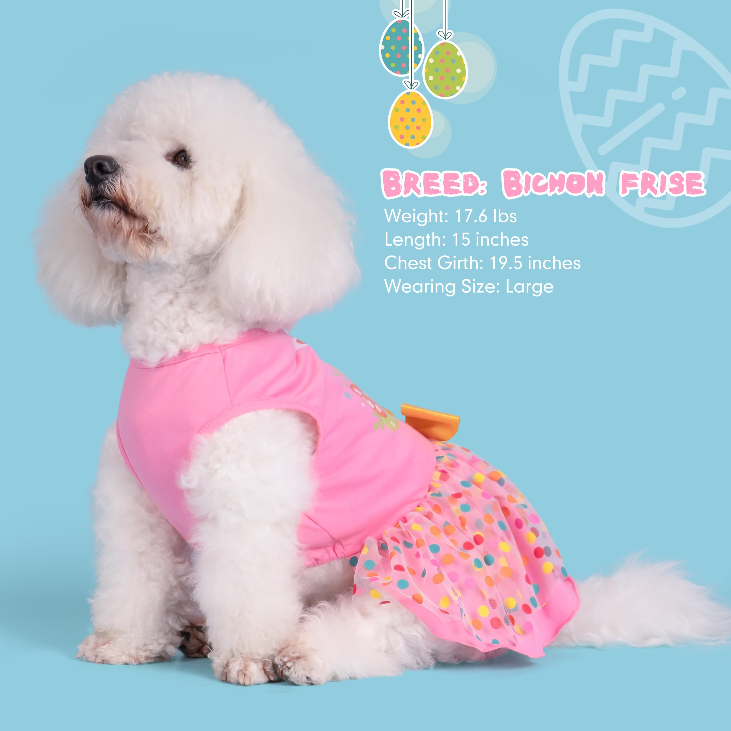Cyeollo Easter Day Dog Dress Girl Puppy Skirt Holiday Dog Clothes Outfit Bunny Egg Print Tulle Doggie Dresses For Small Dogs Cat