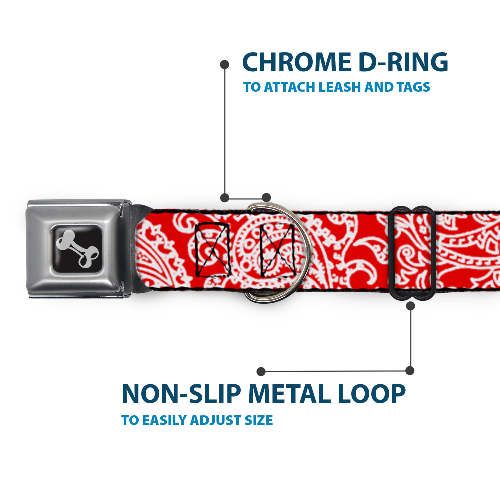 Buckle-Down Seatbelt Buckle Dog Collar - Bandana/Skulls Red/White - 1'' Wide - Fits 11-17'' Neck - Medium