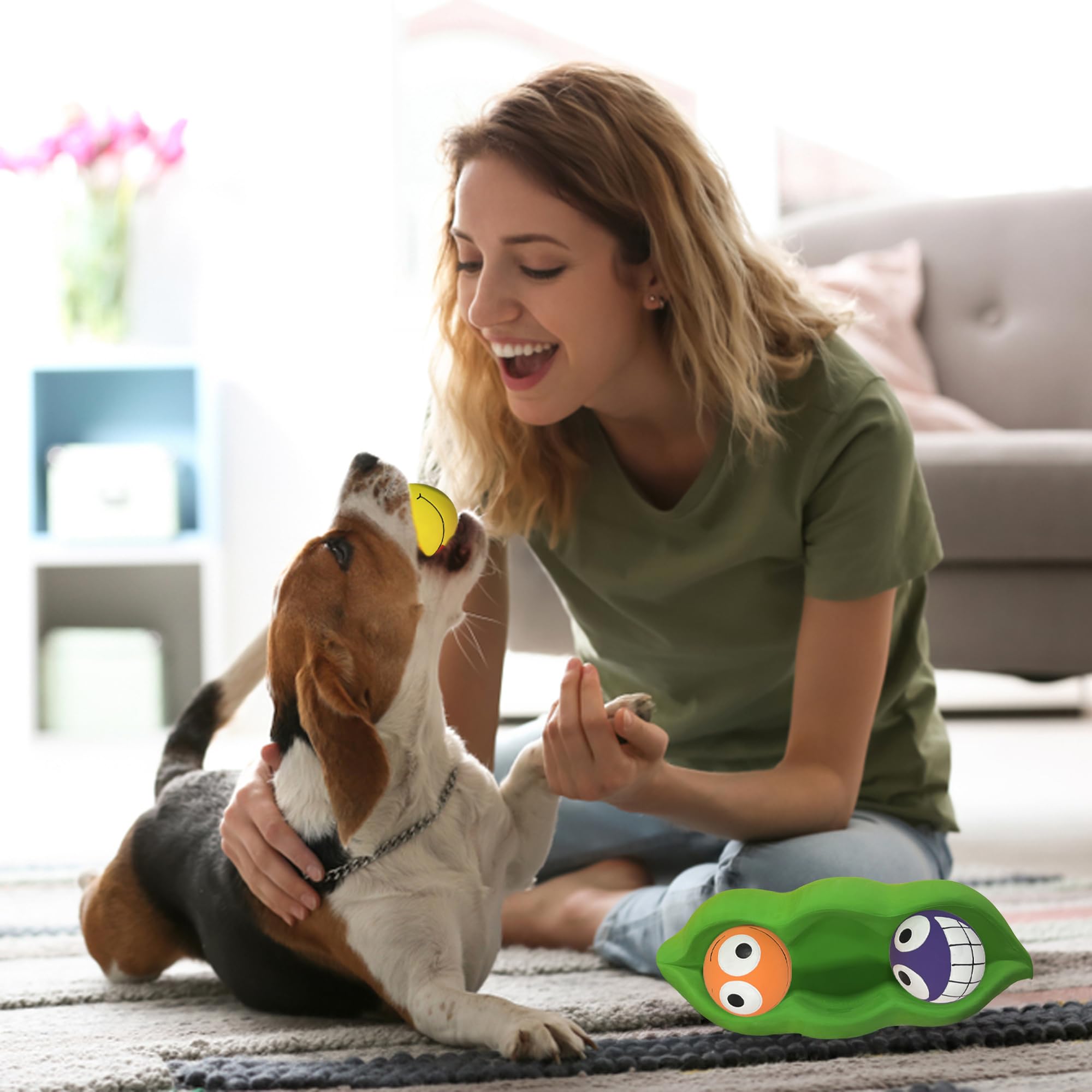 Multipet Three Peas in a Pod | Squeaky Chew Dog Toy | Fetch Interactive Pea Pod Dog Toys | 3 XL Latex Squeaky Balls | 3 (Ball Si
