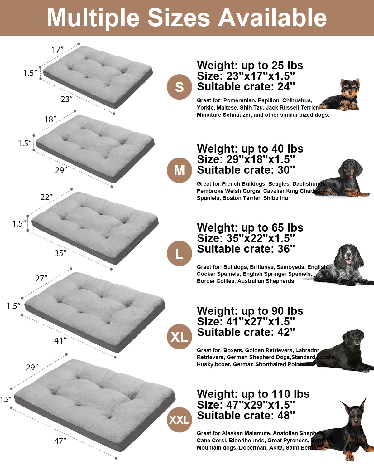 Dog Bed For Crate Washable Plush Medium Size Dog Kennel Pad With Anti-Slip Bottom, 29X18 Inch, Grey