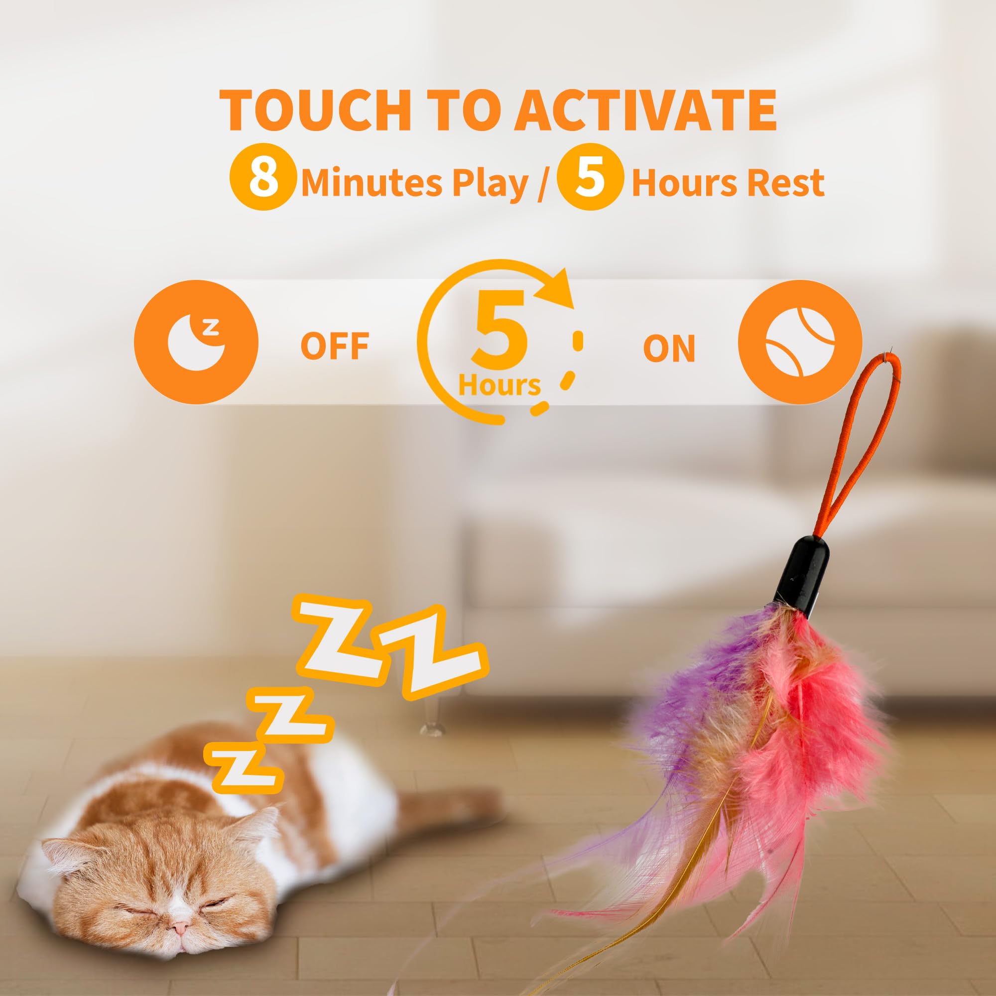 PANRIO Interactive Cat Toy,Automatic Cat Toy for Indoor Cats,Hanging Door Clip Ribbon 360 Rotation,Feather & Rainbow Cat Stimula