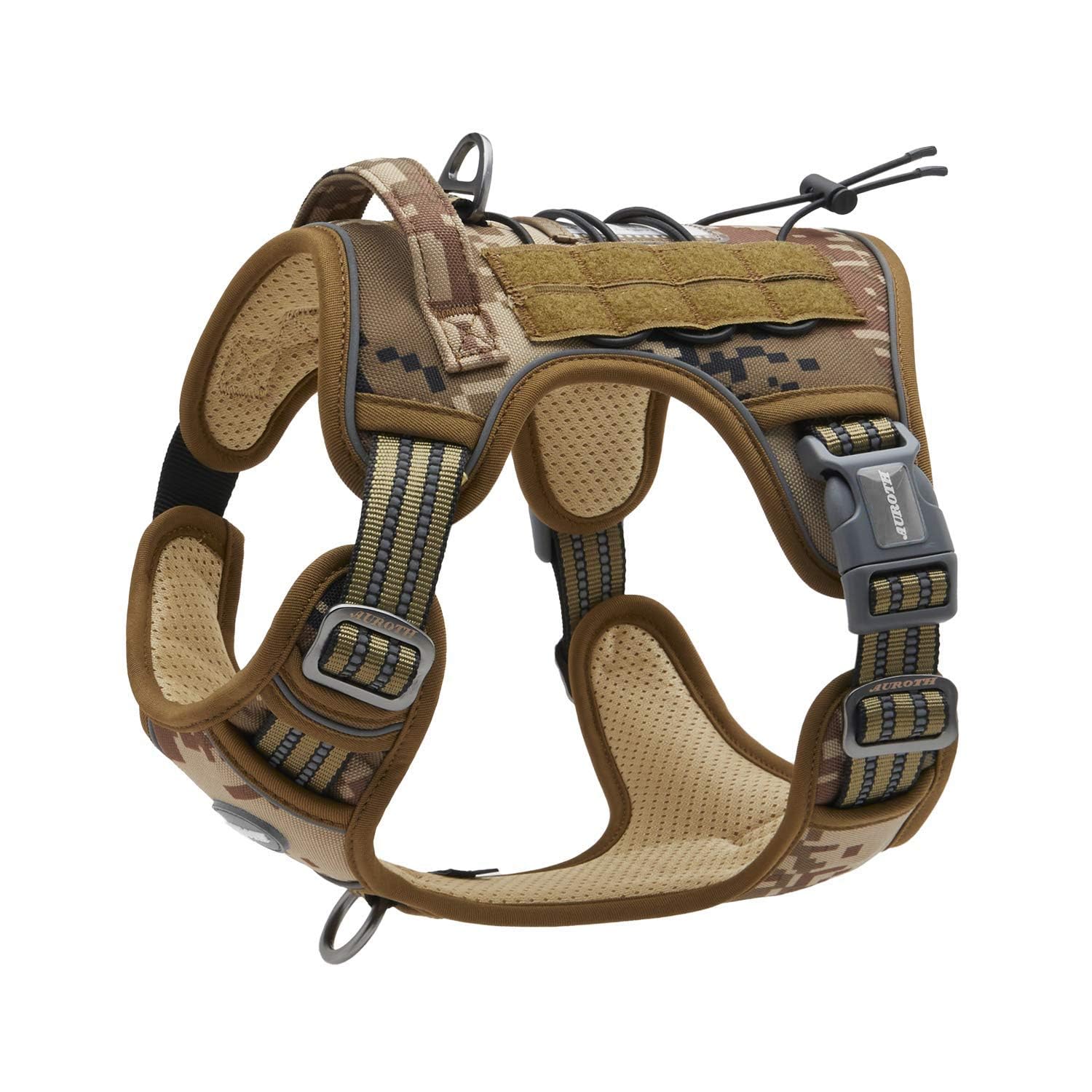 AUROTH Tactical Pet Harness for Large Dogs, No Pull, Adjustable, Nylon, L, Desert Camo, Model 301-Desert Camo-L