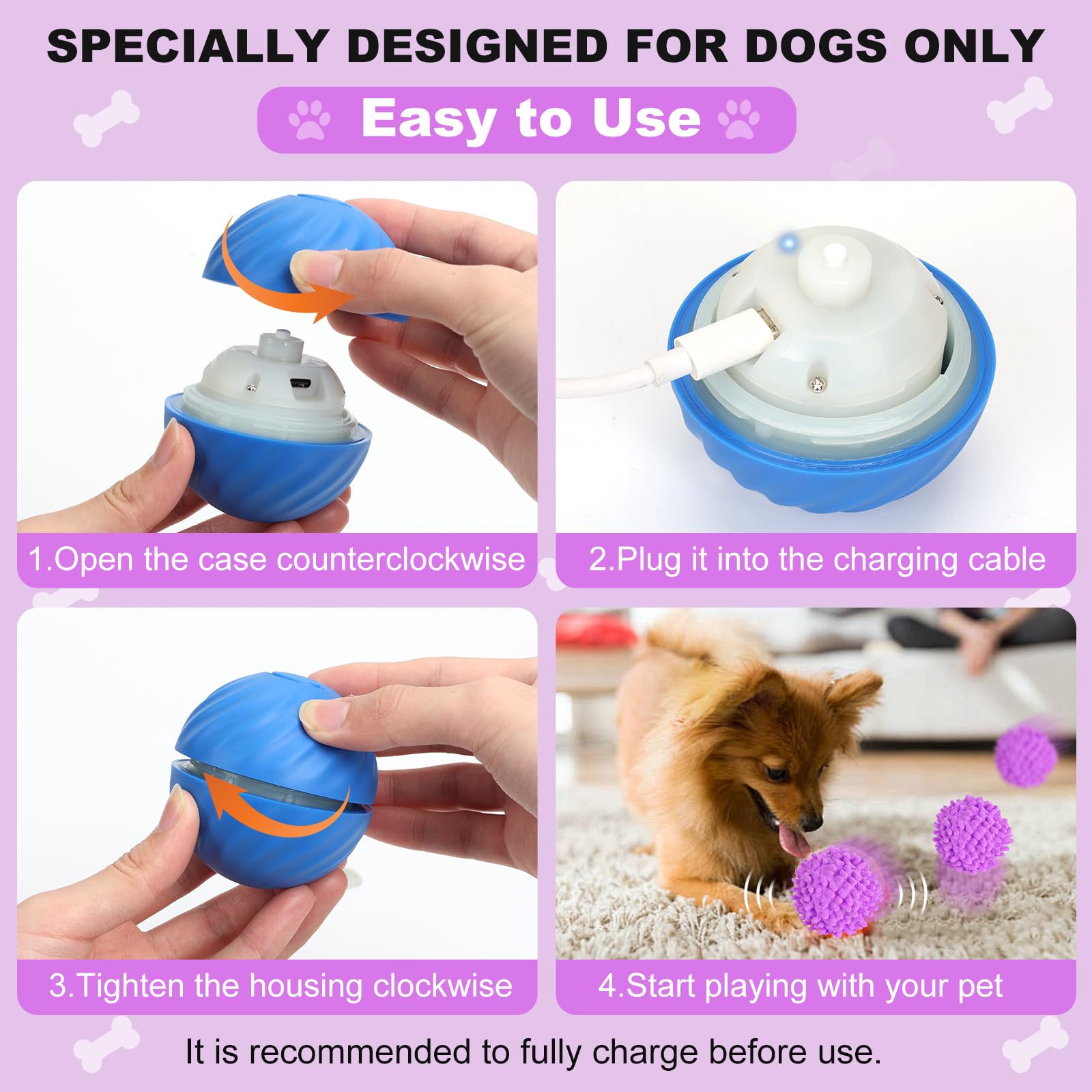 Interactive Ball For Dogs, Automatic Moving Dog Toy Ball With Cover, Bouncing & Rotating Electric Pet Balls For All Breed Sizes