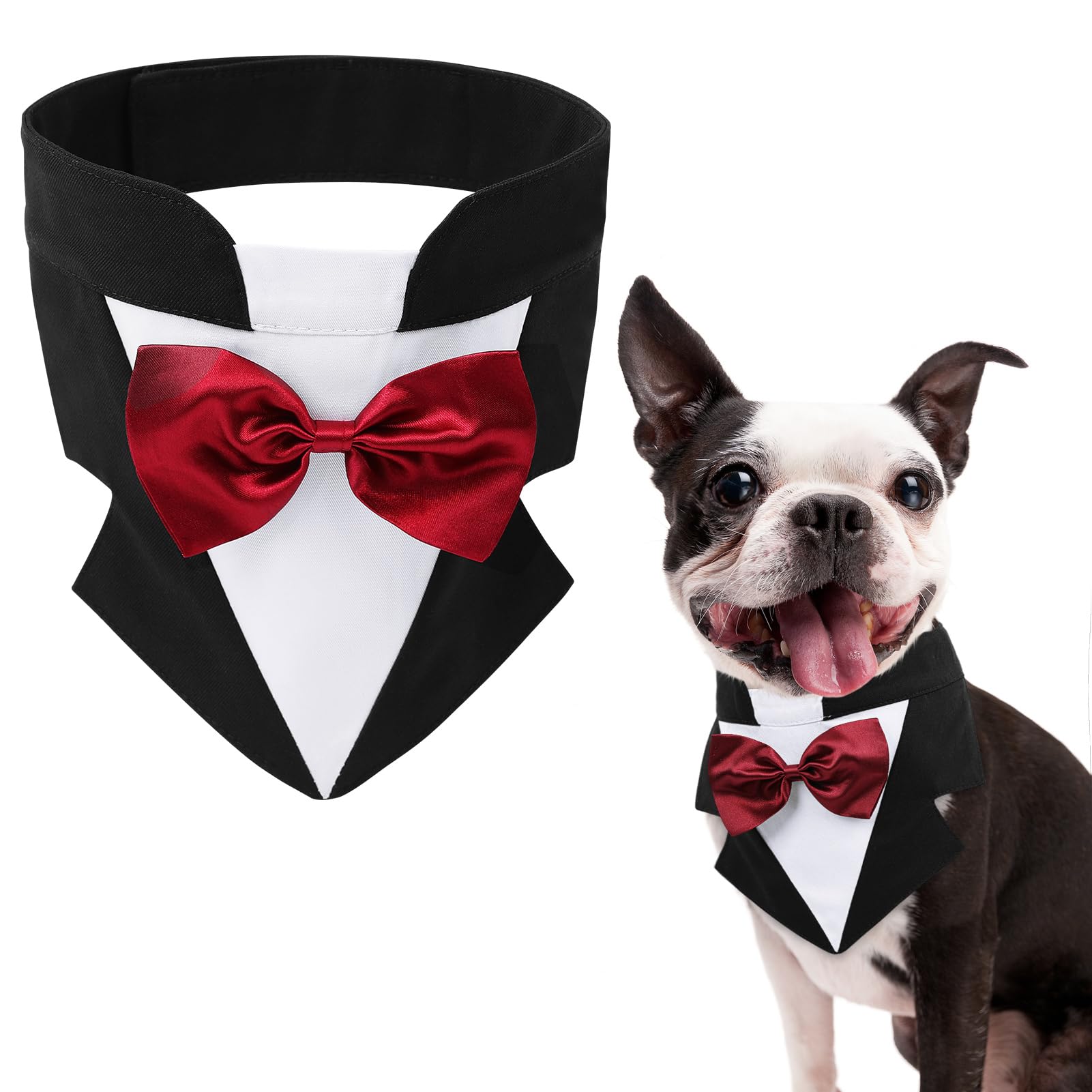 Aofitee Formal Small Dog Tuxedo, Dog Wedding Bandana Collar With Bow Tie, Adjustable Puppy Birthday Costume Valentines Outfits, 