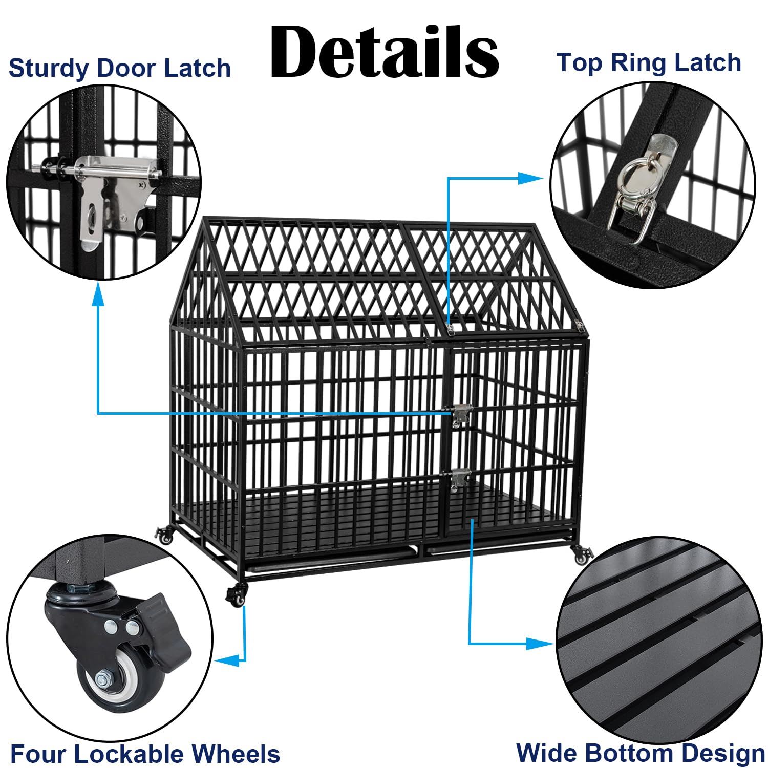 Ufyerutg 50'' Indestructible Heavy Duty Dog Crate, Escape Proof Strong Steel Impact Pet Cage For Extra Large Giant Dogs, High An