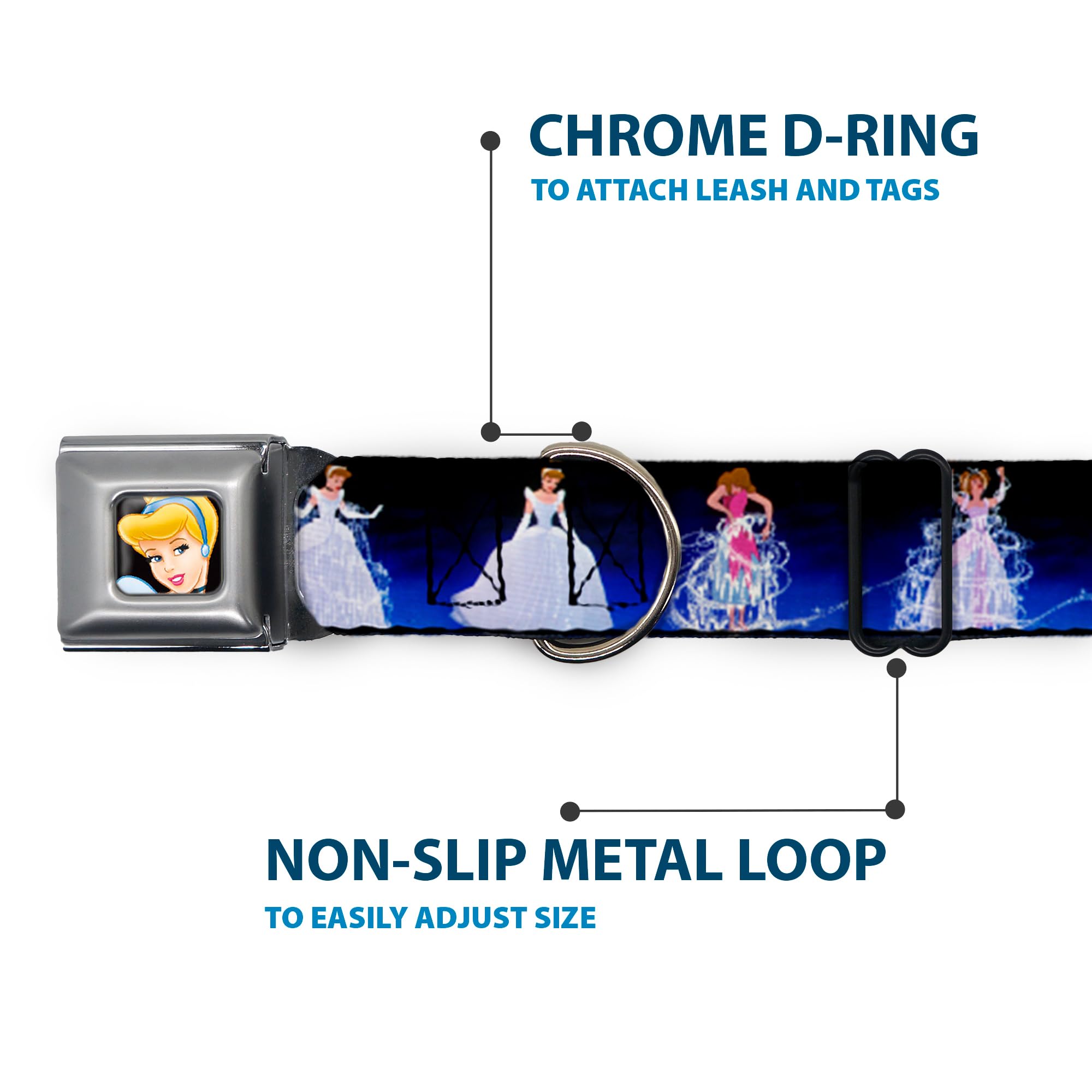 Buckle-Down Seatbelt Buckle Dog Collar - Cinderella Transformation Blue Fade - 1' Wide - Fits 9-15' Neck - Small