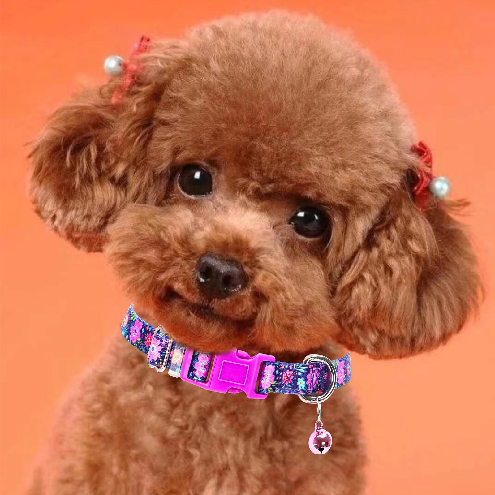 Flower Small Dog Collar With Bell, Soft Adjustable Puppy Collar Tiny Cat Collars With Bells For Xs Small Girl And Boy Dogs Littl