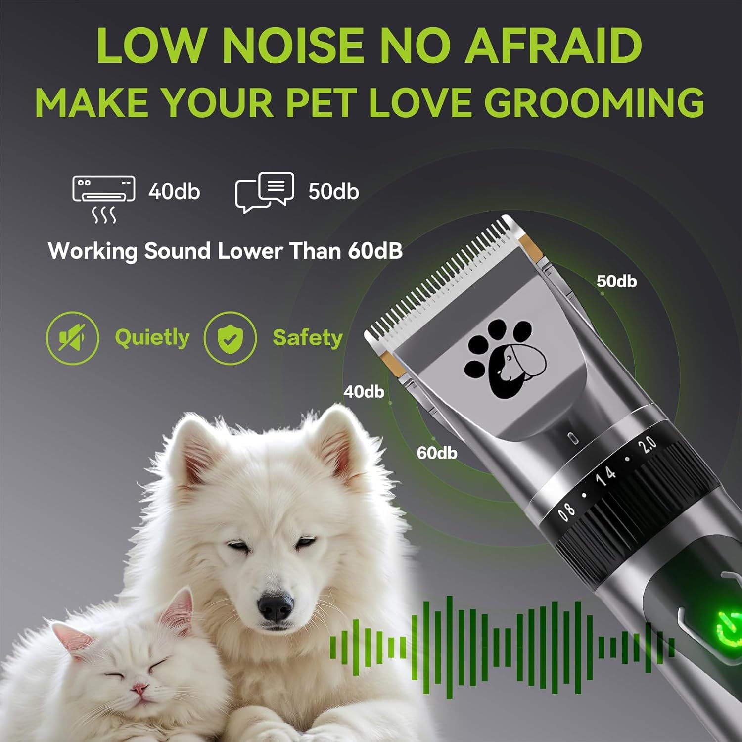 Dog Clippers Cordless, Professional Cat Trimmer, 2-Speed Low Noise Dog Grooming Kit, Pet Trimmer For Small Large Thick Hair Dogs