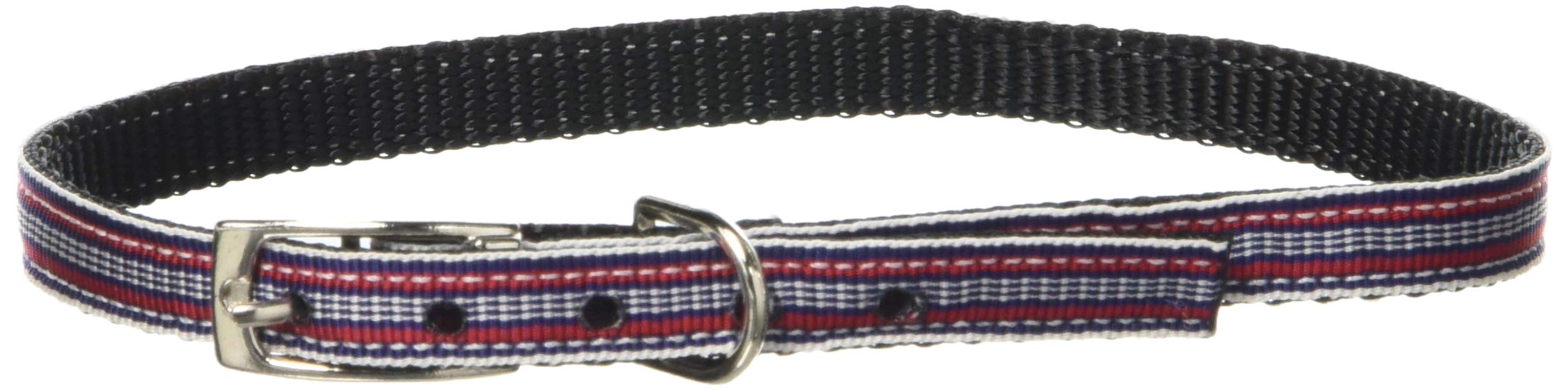 Mirage Pet Products Preppy Stripes 3/8" Nylon Dog Collar with Classic Buckle, Size 16, Red/White