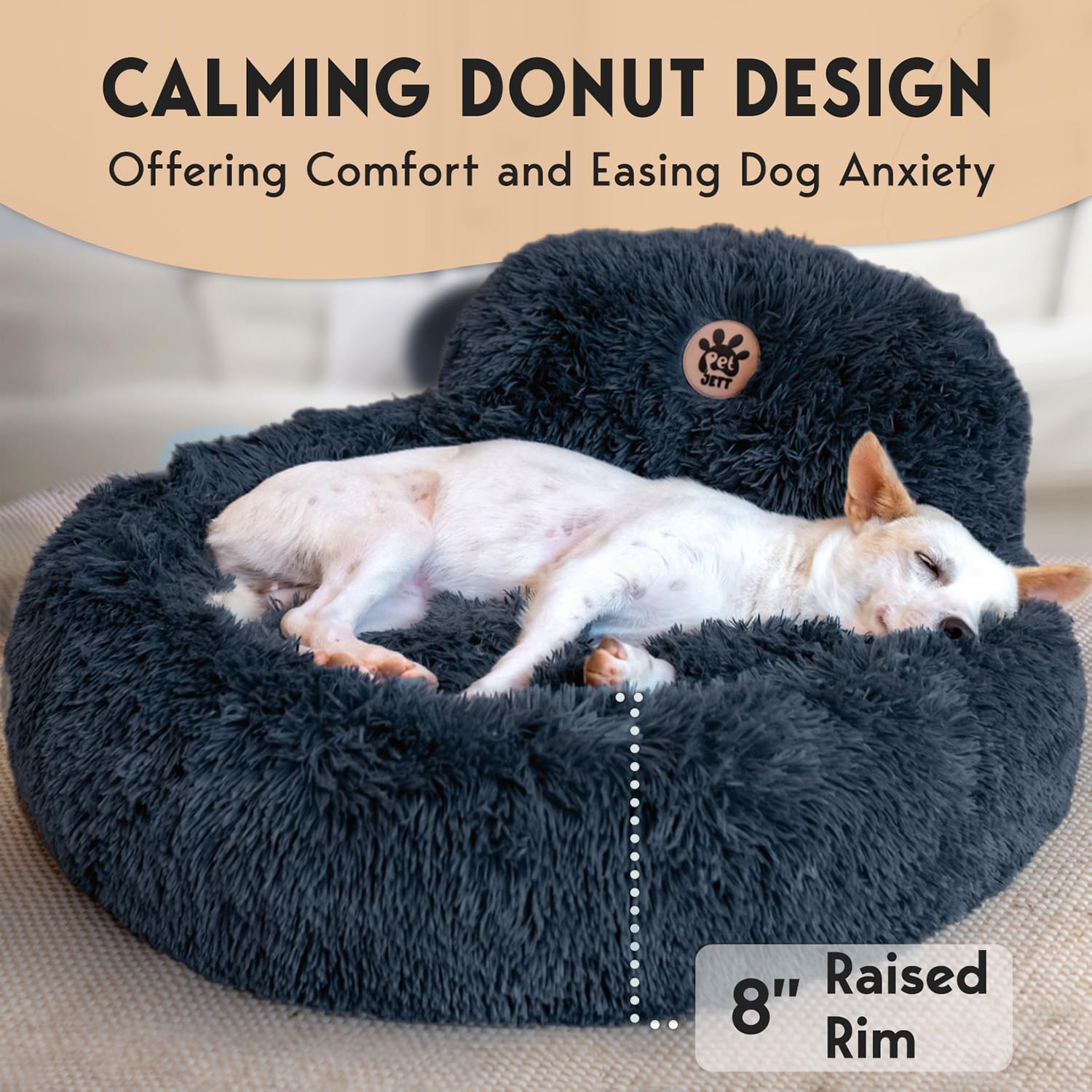 PetJett Calming Dog Bed Medium Size Dog - 30 Donut Bed, Anti-Slip & Washable Super Soft Fluffy Plush Round Bed, Anti-Anxiety P