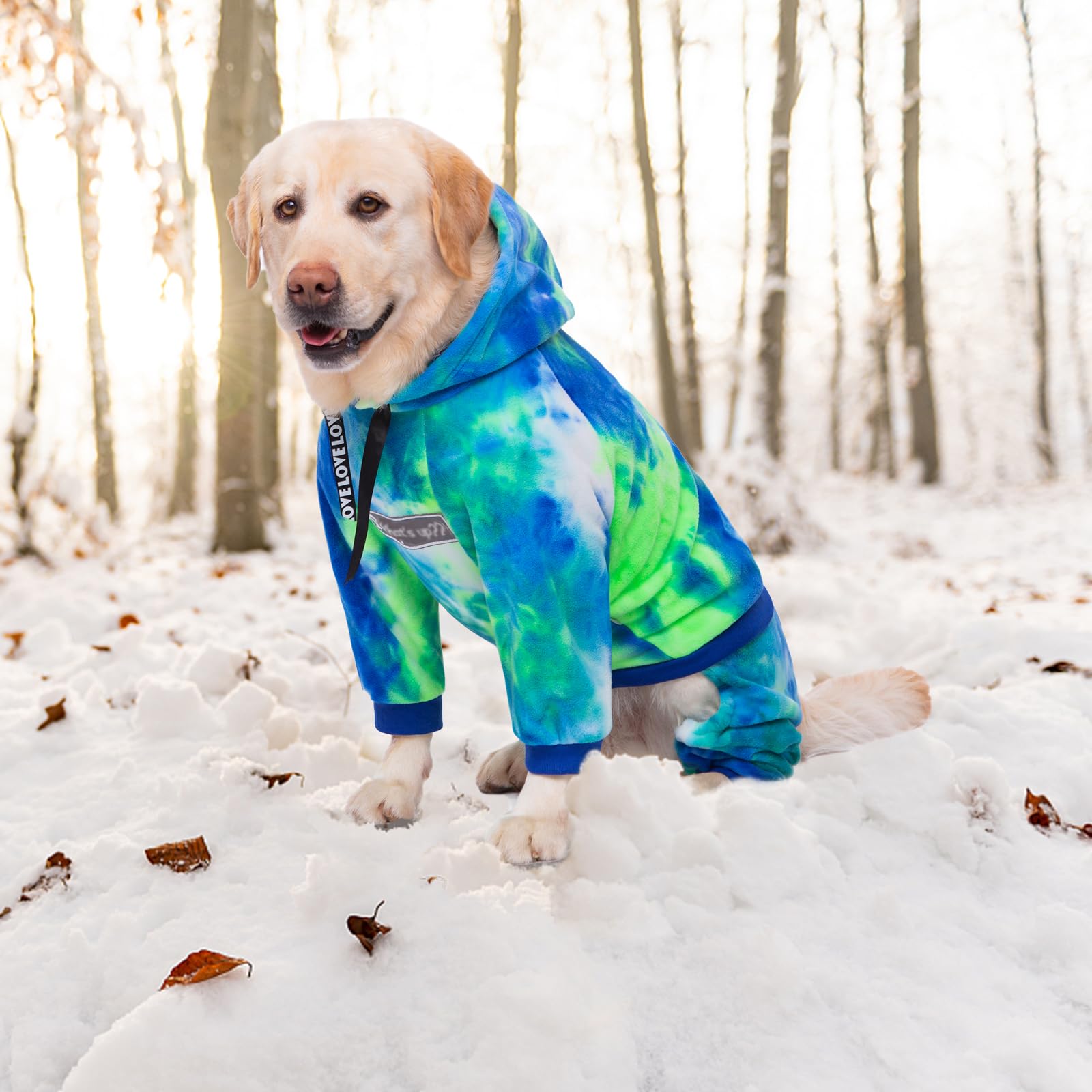 Yeapeeto Dog Hoodie Winter Coat For Large Medium Dogs, Pullover 4 Legs Warm Hooded Sweatshirt, Fleece Jacket For Cold Weather (B