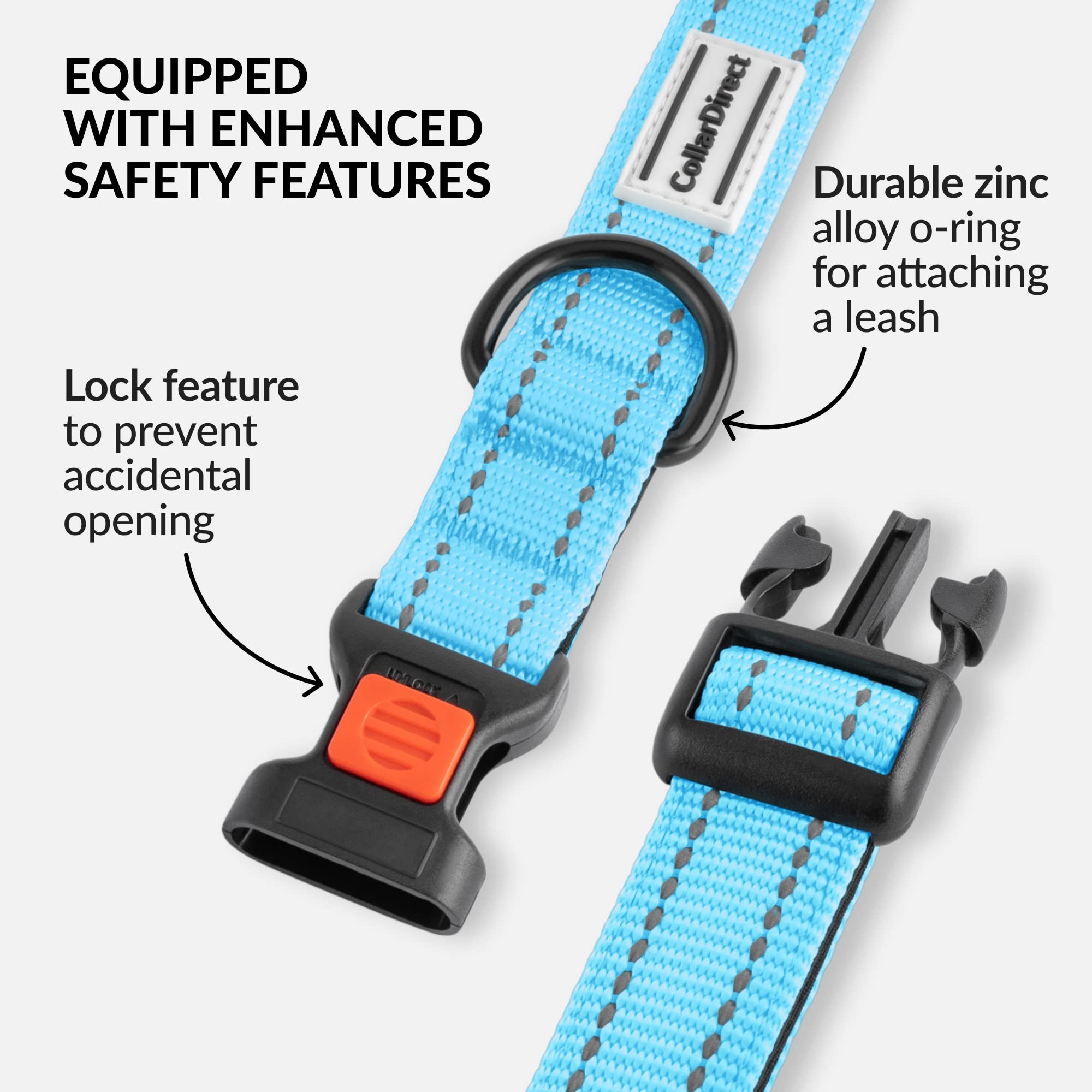 Collardirect Reflective Padded Dog Collar For A Small, Medium, Large Dog Or Puppy With A Quick Release Buckle - Boy And Girl - Nylon Suitable For Swimming (18-26 Inch, Light Blue)