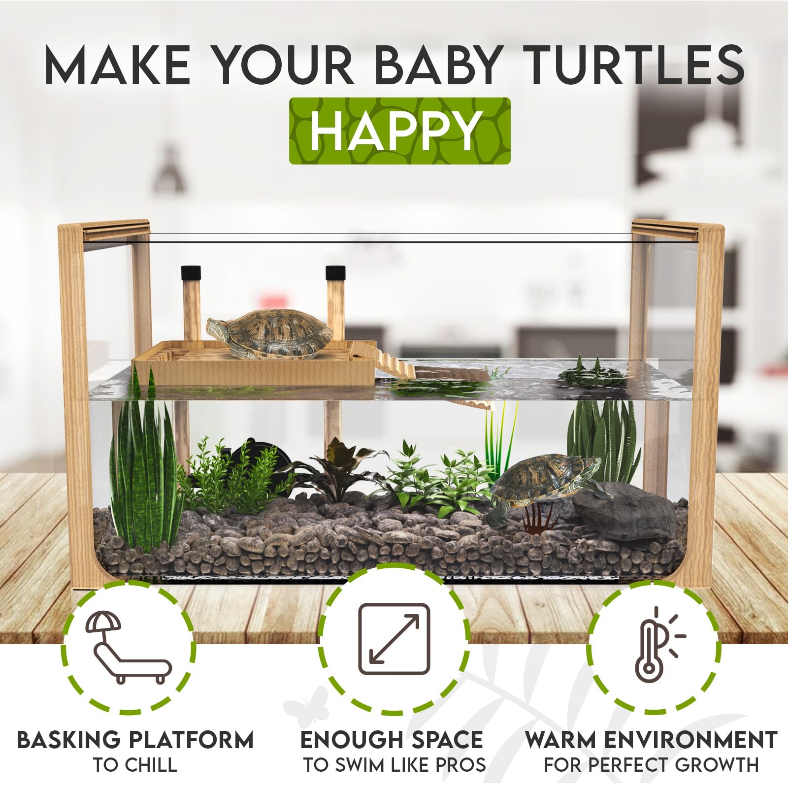 Okkbi Turtle Aquarium Kit - Aquatic Turtle Tank With Filter And Light + Turtle Basking Platform, Perfect Turtle Starter Kit For