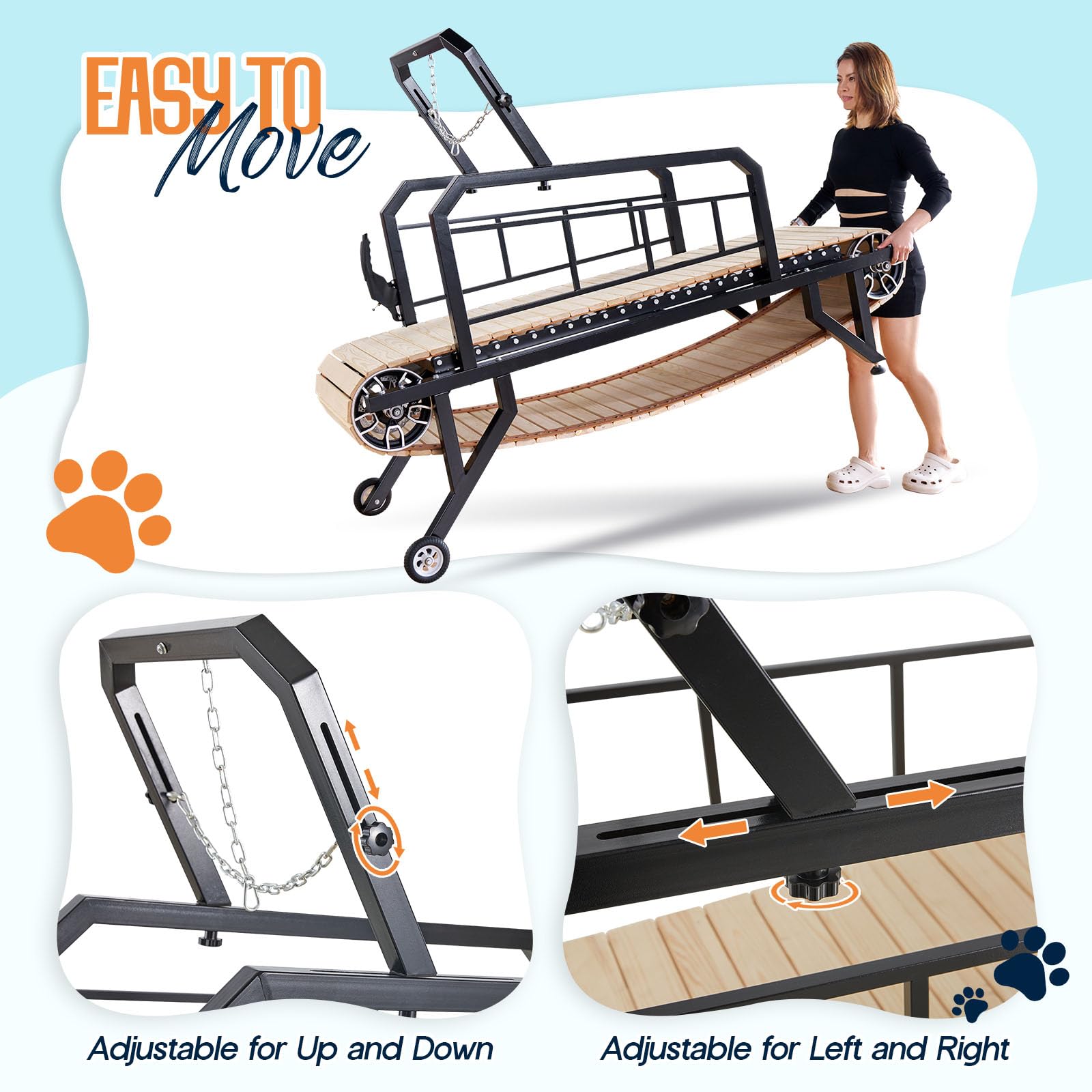 Albott Dog Treadmill for Large & Medium Dogs with Pace Adjustbable Brake and Roller Wheels, Enlarged Indoor Slatmill for Dogs to