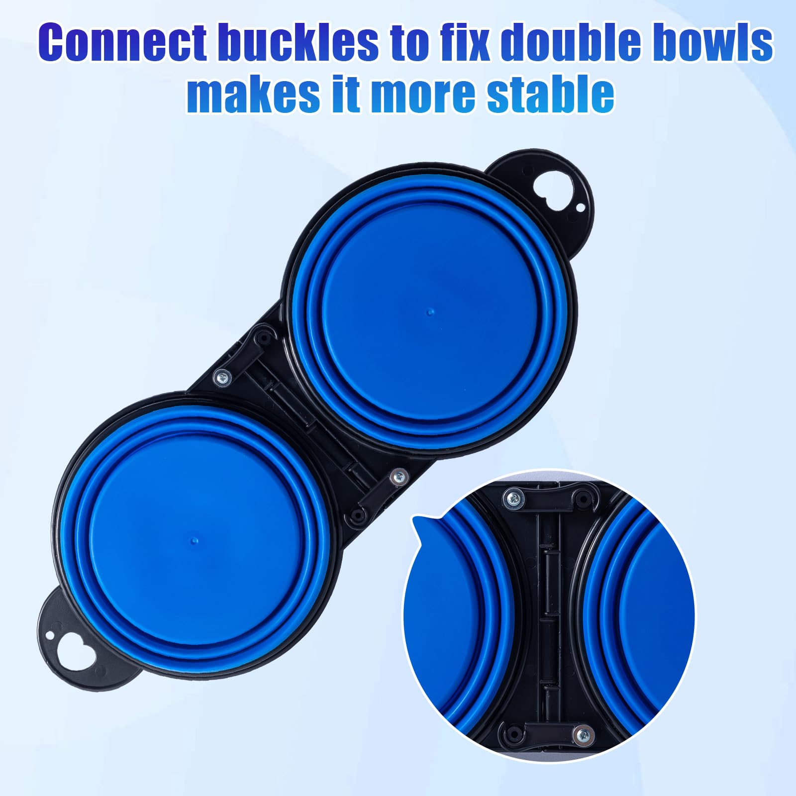 SLSON Collapsible Dog Dual Bowls Reinforced Rim 180 Degrees Flip Over Foldable Double Bowl with Lock Clips More Stable Dog Trave
