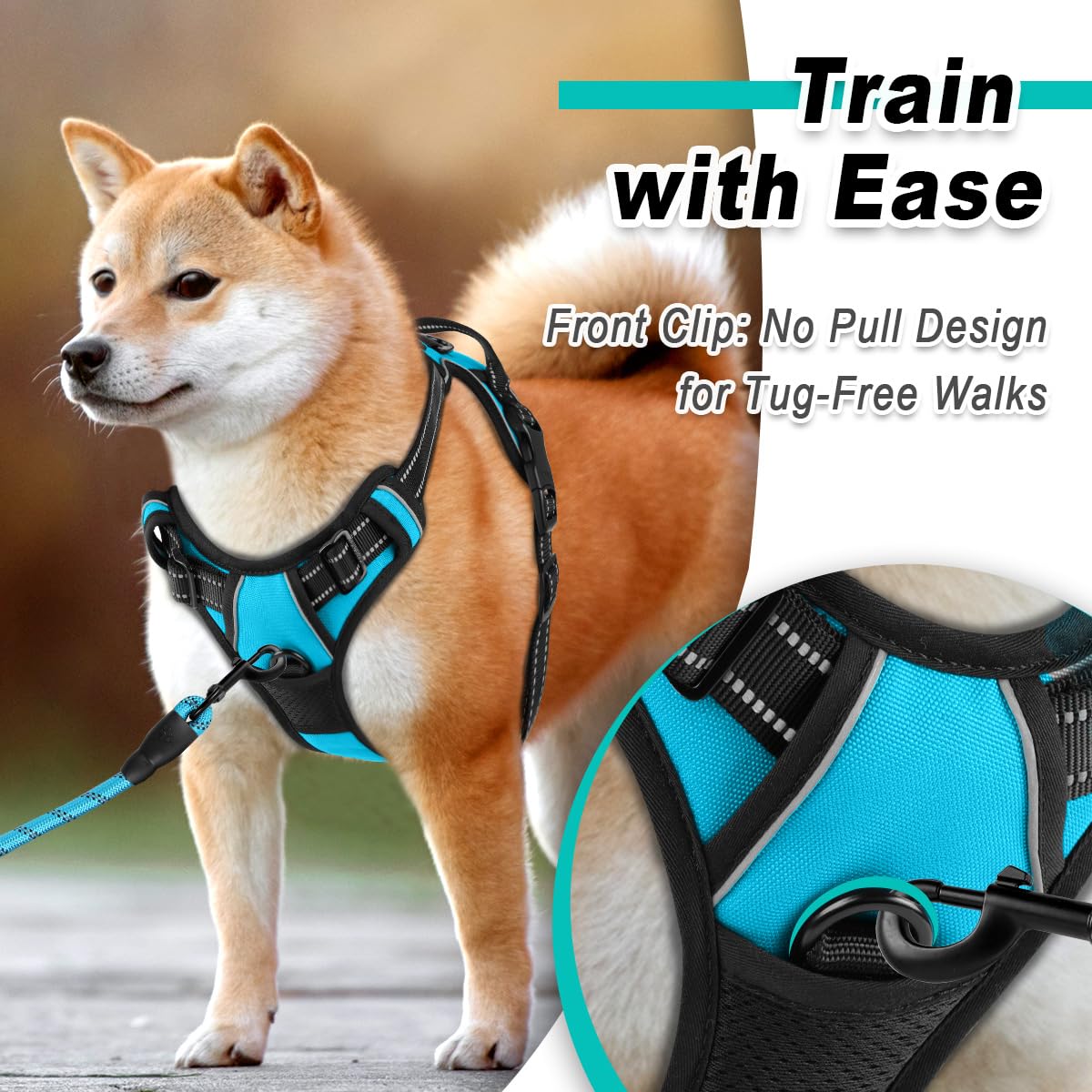 BARKBAY No Pull Dog Harness - Adjustable Outdoor Vest, 3M Reflective, Nylon, Small, Blue for Small Medium Large Dogs