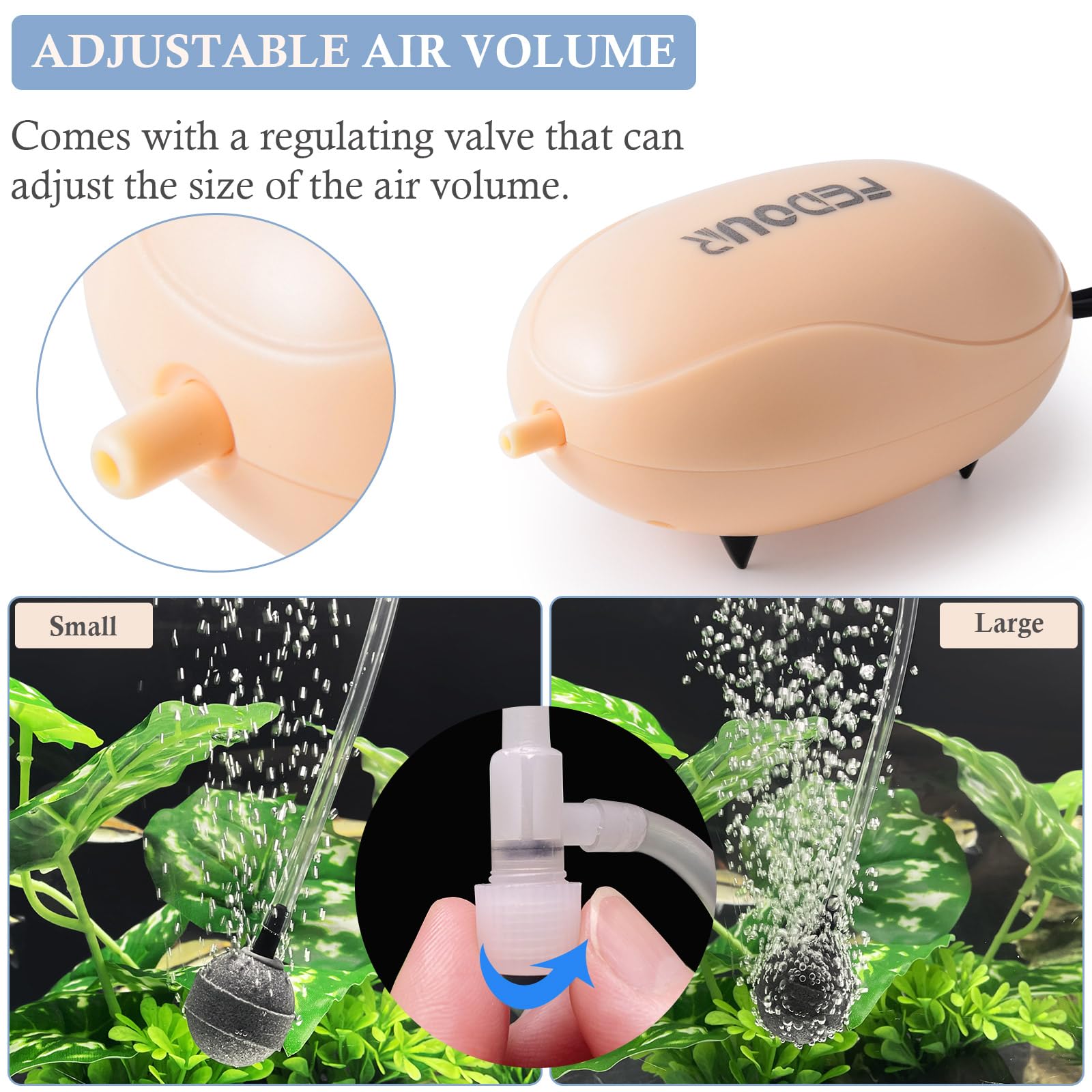 FEDOUR Mini Aquarium Air Pump, Quiet Oxygen Pump for Up to 20 Gallon Tanks, Plastic, Orange, Model 135