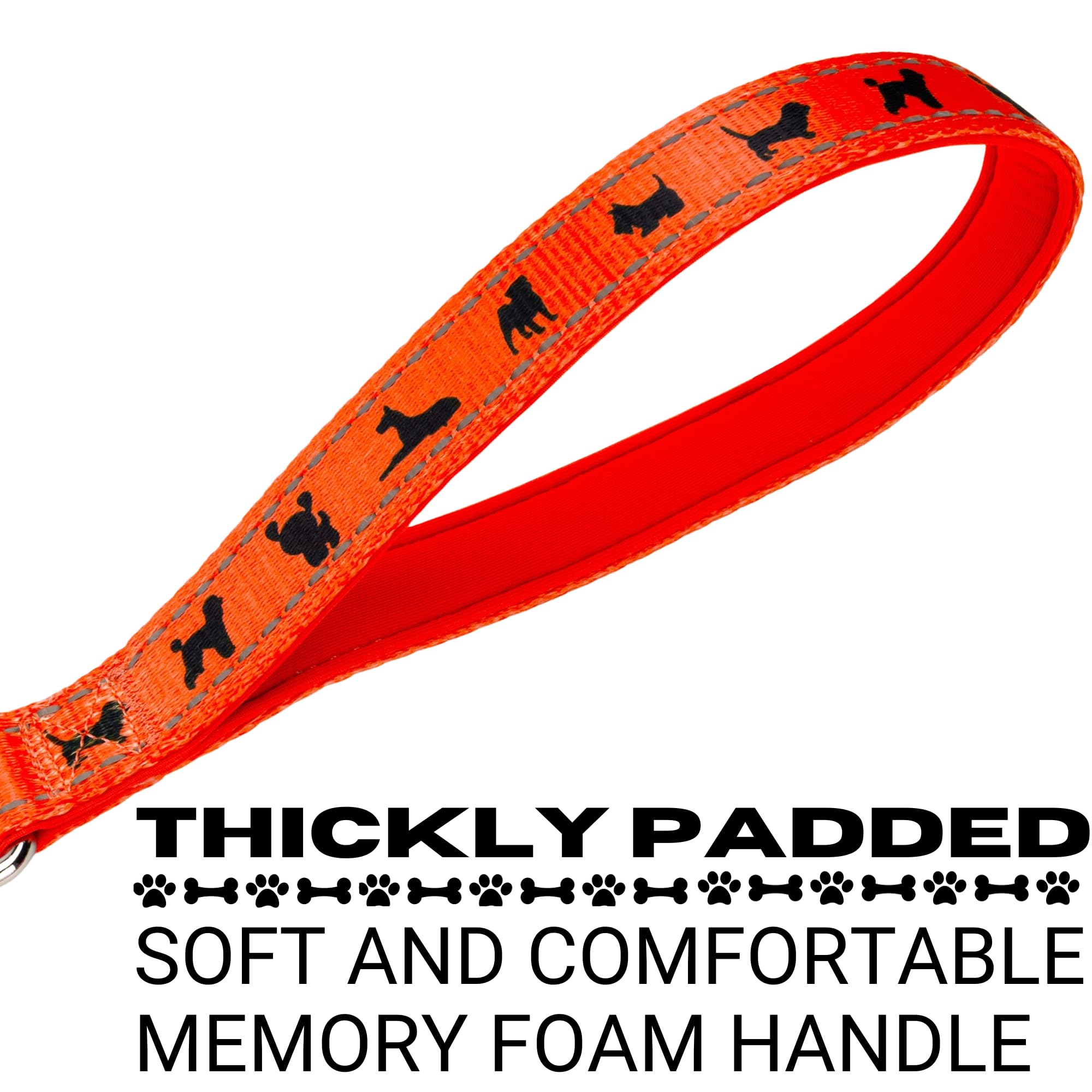 Ecobark Dog Leash - Soft & Reflective Comfort Training Leashes With Padded Handle - Strong Durable Heavy Duty - Training And Pulling For Small, Medium Or Large Dogs (Orange)