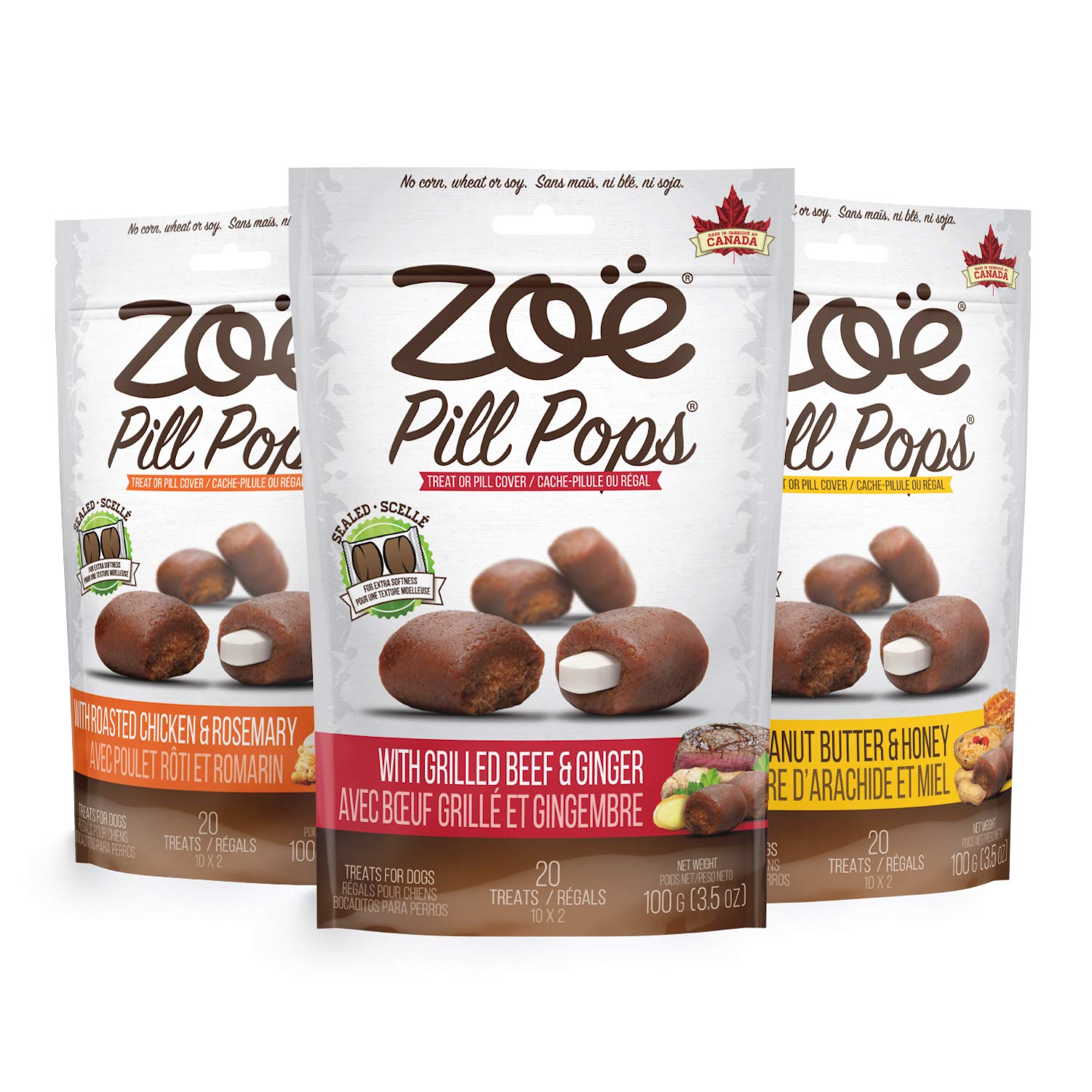 Zoe Zo Pill Pops for Dogs, Healthy Dog Treats, All Natural Dog Treats to Hide Medication, Grilled Beef with Ginger Recipe, 3.5 o