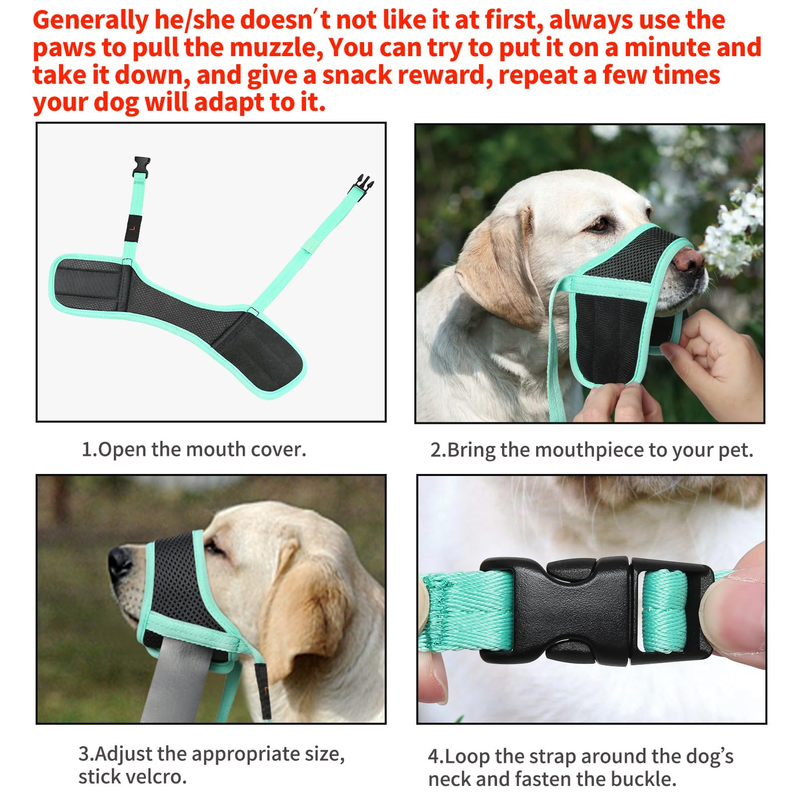 Heele Dog Muzzle, Soft Mesh Breathable Muzzle With Adjustable Straps For Small Medium Large Dogs, Prevent Biting, Licking And Chewing, Allow Drinking Panting Green X-Small