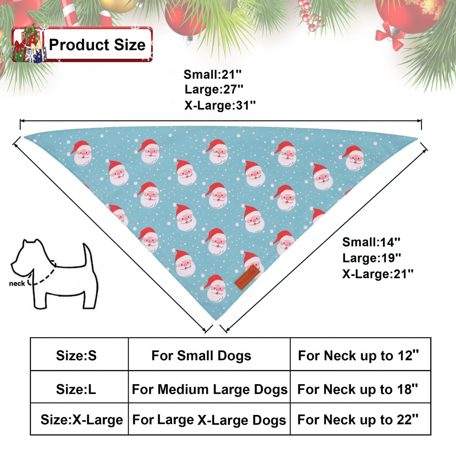 Ptdecor Christmas Dog Bandana, Xmas Light Bulb Santa Reversible Holiday Dog Scarf, Triangle Christmas Bandanas For Large And Ext