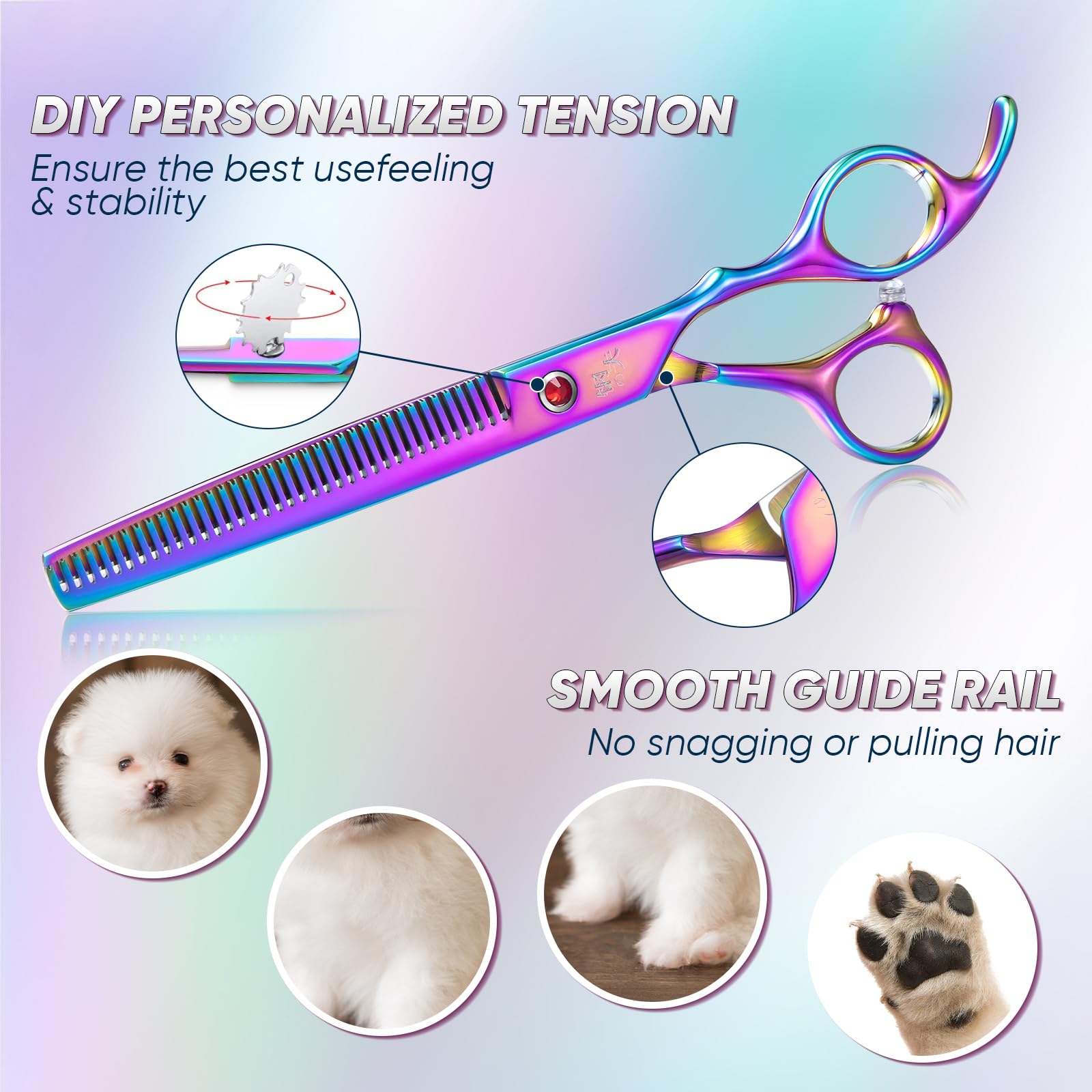 Drgskl 7'' Dog Thinning Shears For Grooming, Multicolour Texturizing Scissors For Medium And Big Pets Japanese Stainless Steel 4