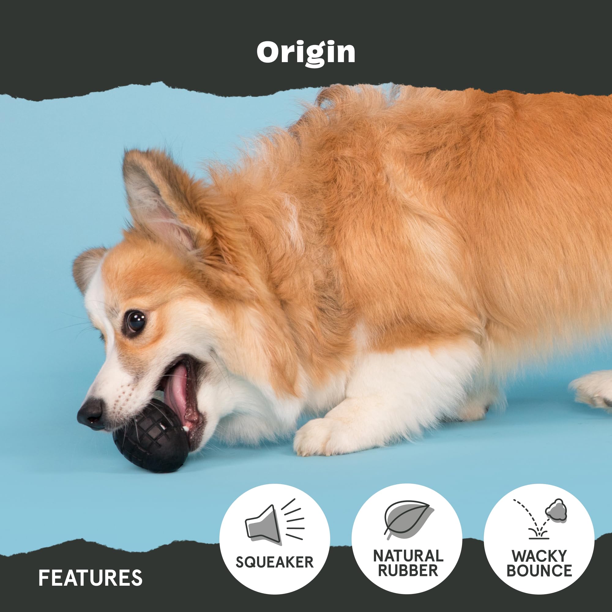 Barkbox Tough Dog Toys for Aggressive Chewers - Durable Rubber & Nylon, Small Size, Origin Color