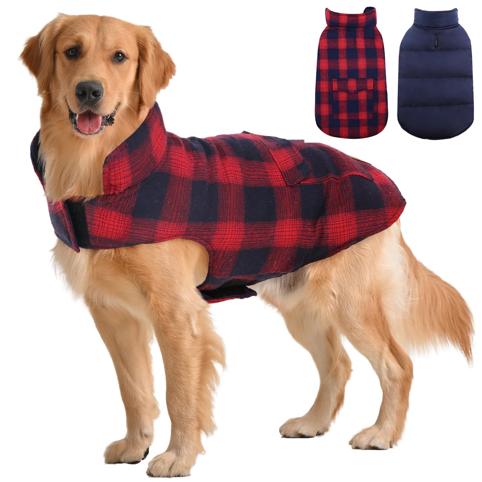 Kuoser Reversible Winter Coat, British Style Jacket For Small Medium And Large Dogs - Warm Windproof Puppy Cold Weather Clothes 