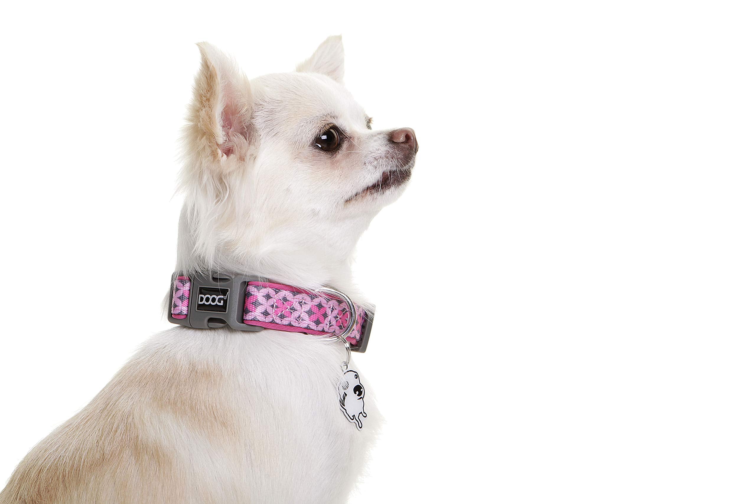 DOOG Soft Neoprene Padded Dog Collar - Adjustable for Large Dogs (16"-24"), Pink with Black Stars, Water Friendly
