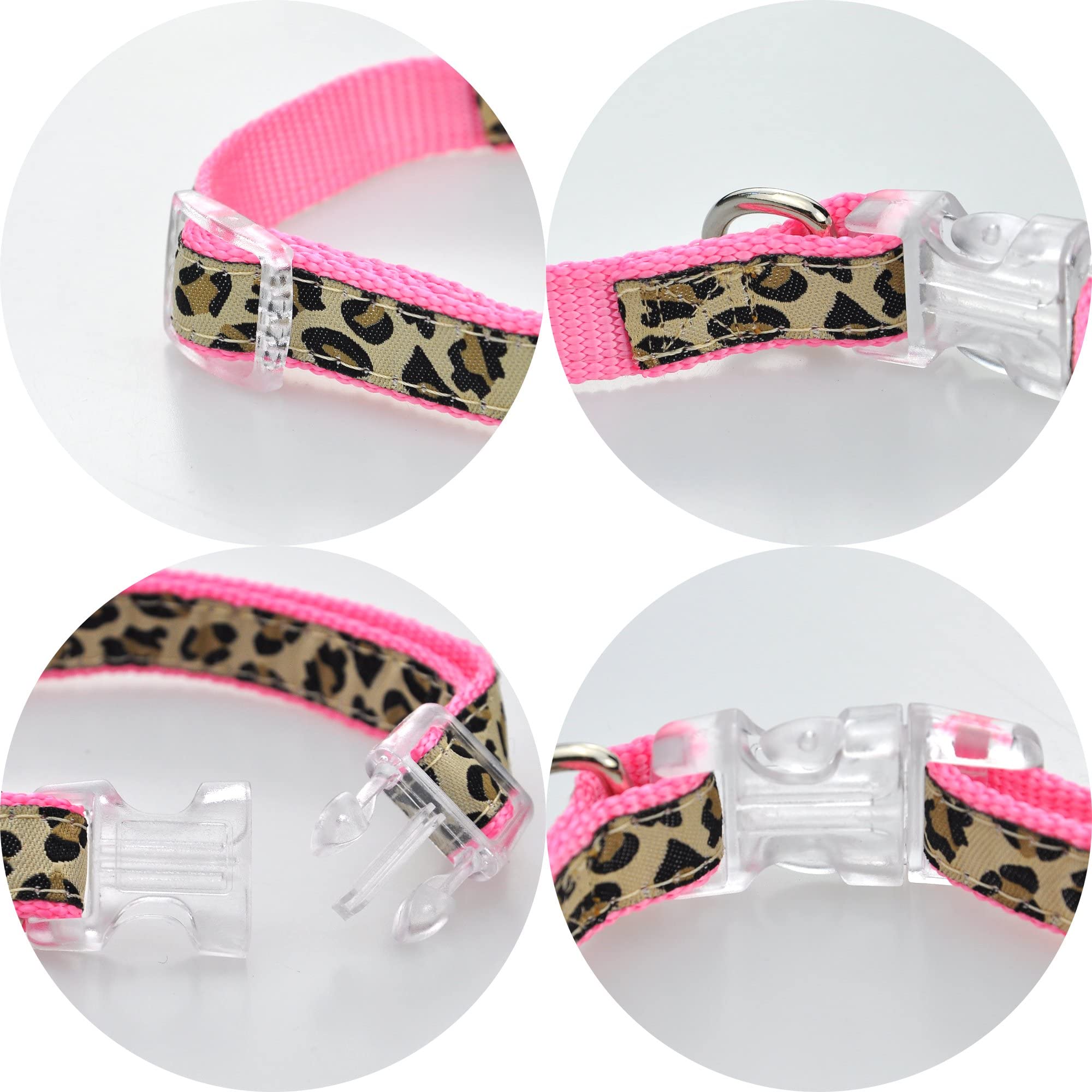 Mile High Life Dog Collar, Harness & Leash Set | Leopard Design | X-Small 8"-12" | Pink, Soft Durable Nylon