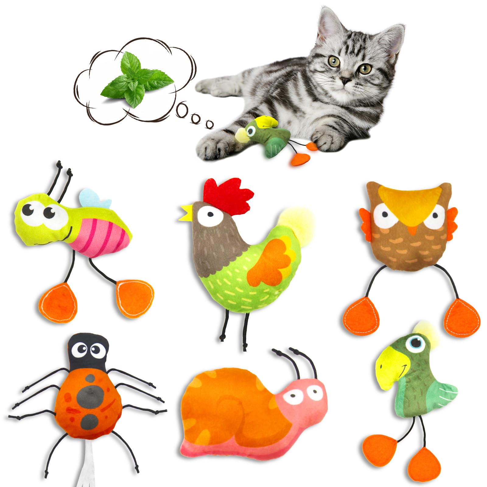 Rionaty 6 Pcs Animal Themed Catnip Toys, Kitten Interactive Toys for Cat Lovers Gifts Kitty Chew Bite Kick Toys Supplies Catmint