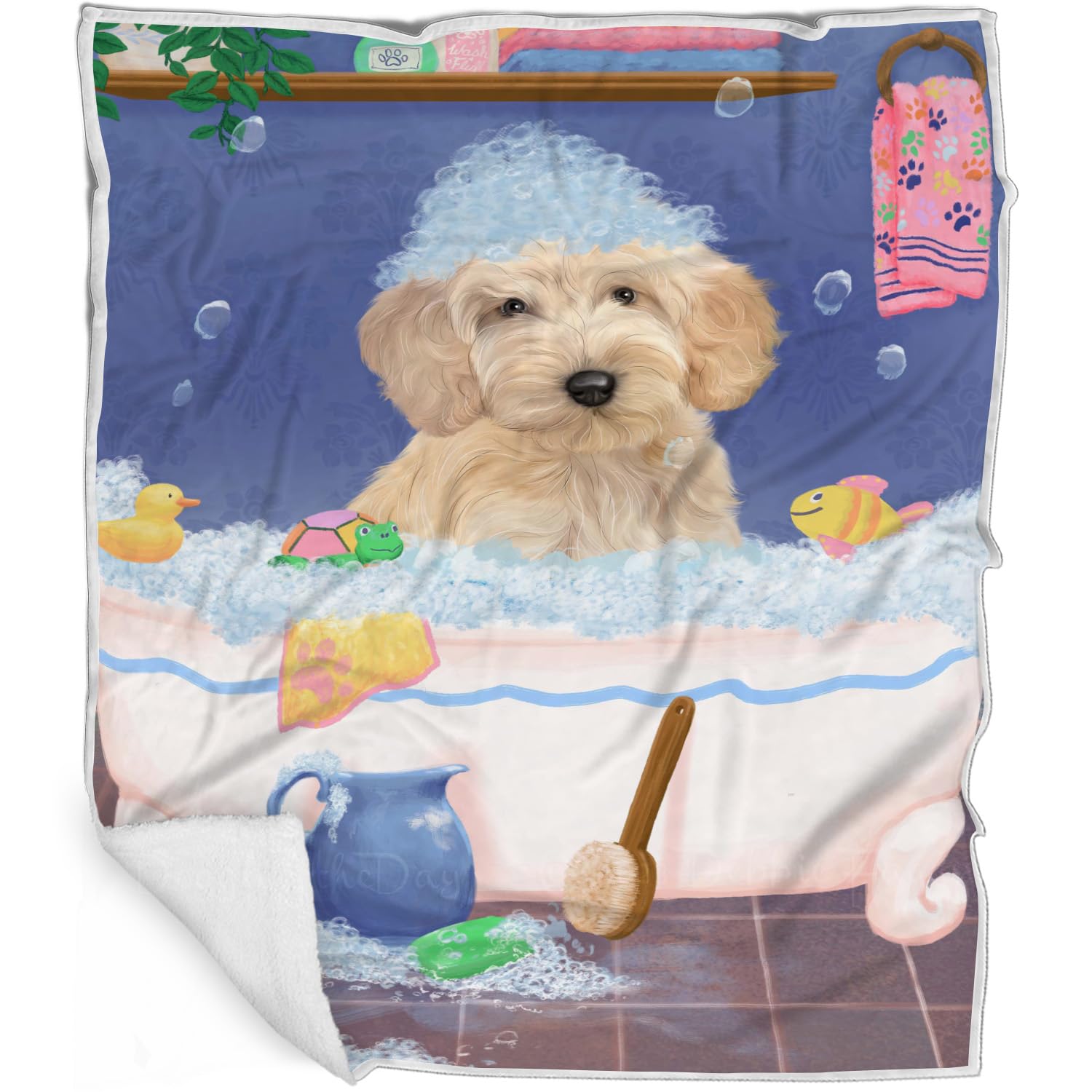 Rub A Dub Dog in A Tub Cockapoo Dog Blanket  Lightweight Soft Cozy and Durable Bed Blanket  Animal Theme Fuzzy Blanket for Sof
