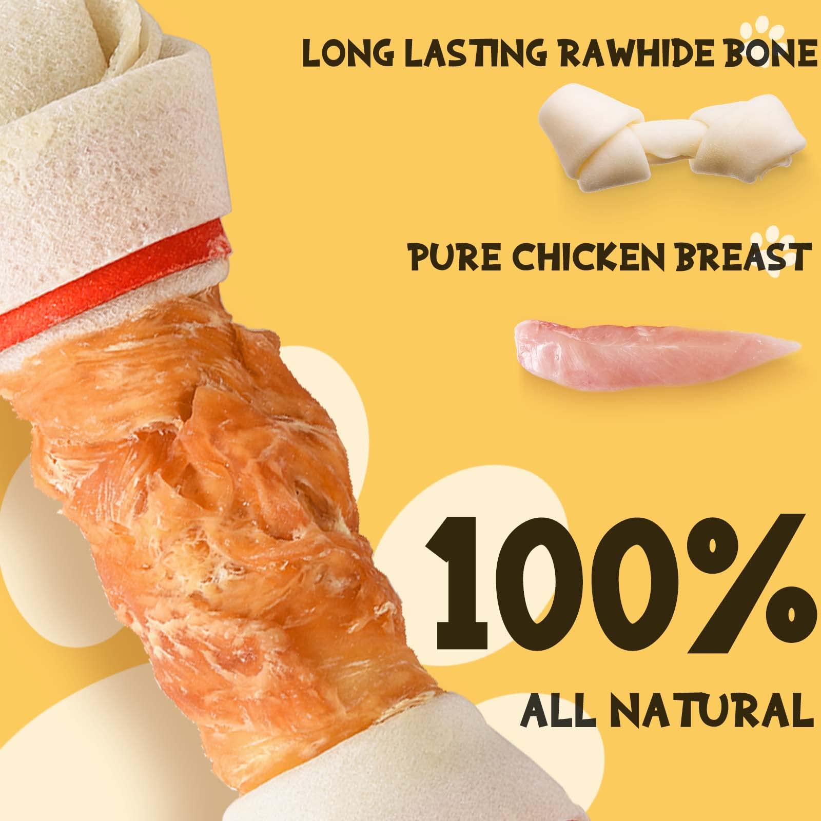 ASMPET Dog Treats Chews, 6.5 Chicken Wrapped Rawhide Knotted Bones Dental Care Chews for Small Medium Large Breeds(Packs of 4)
