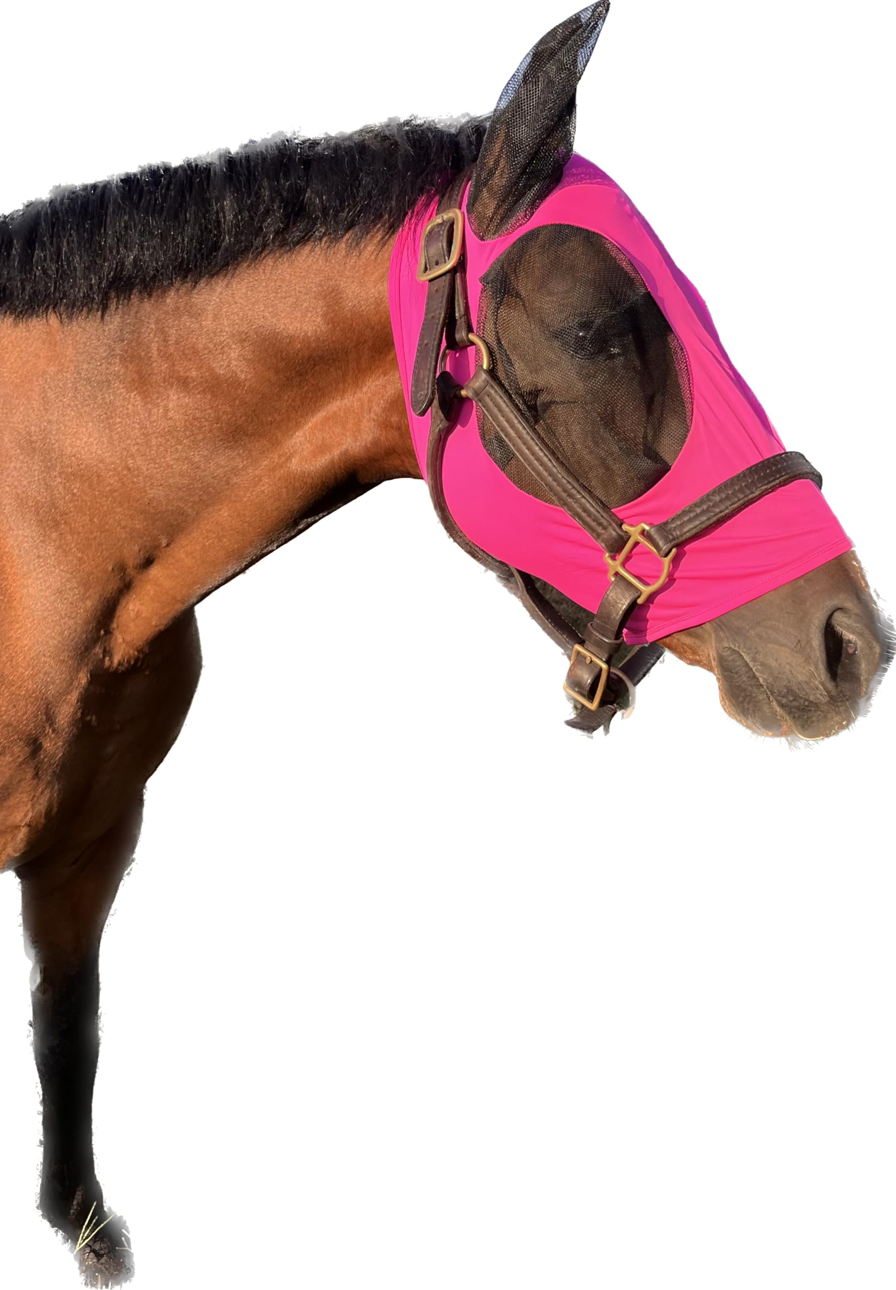 Stretchy Horse Fly Mask with Ears Comfort Fit Mesh Trail Pasture Sun UV Protection (Horse, Pink)