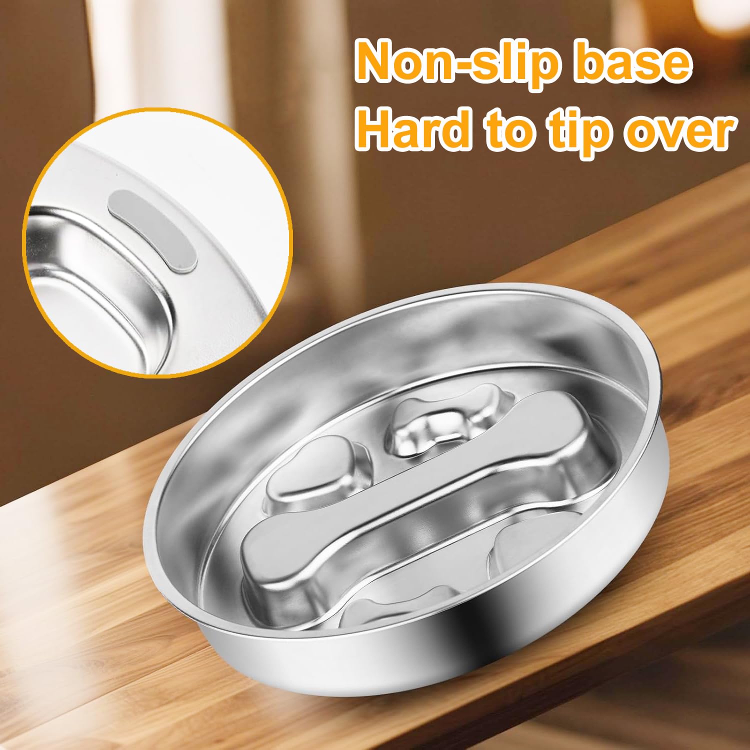 Stainless Steel Slow Feeder Dog Bowls,2 Pcs Slow Food Bowl for Dog & Cat - 2 Cups Capacity,Bone-Shaped Design Pet Food Holder,Me